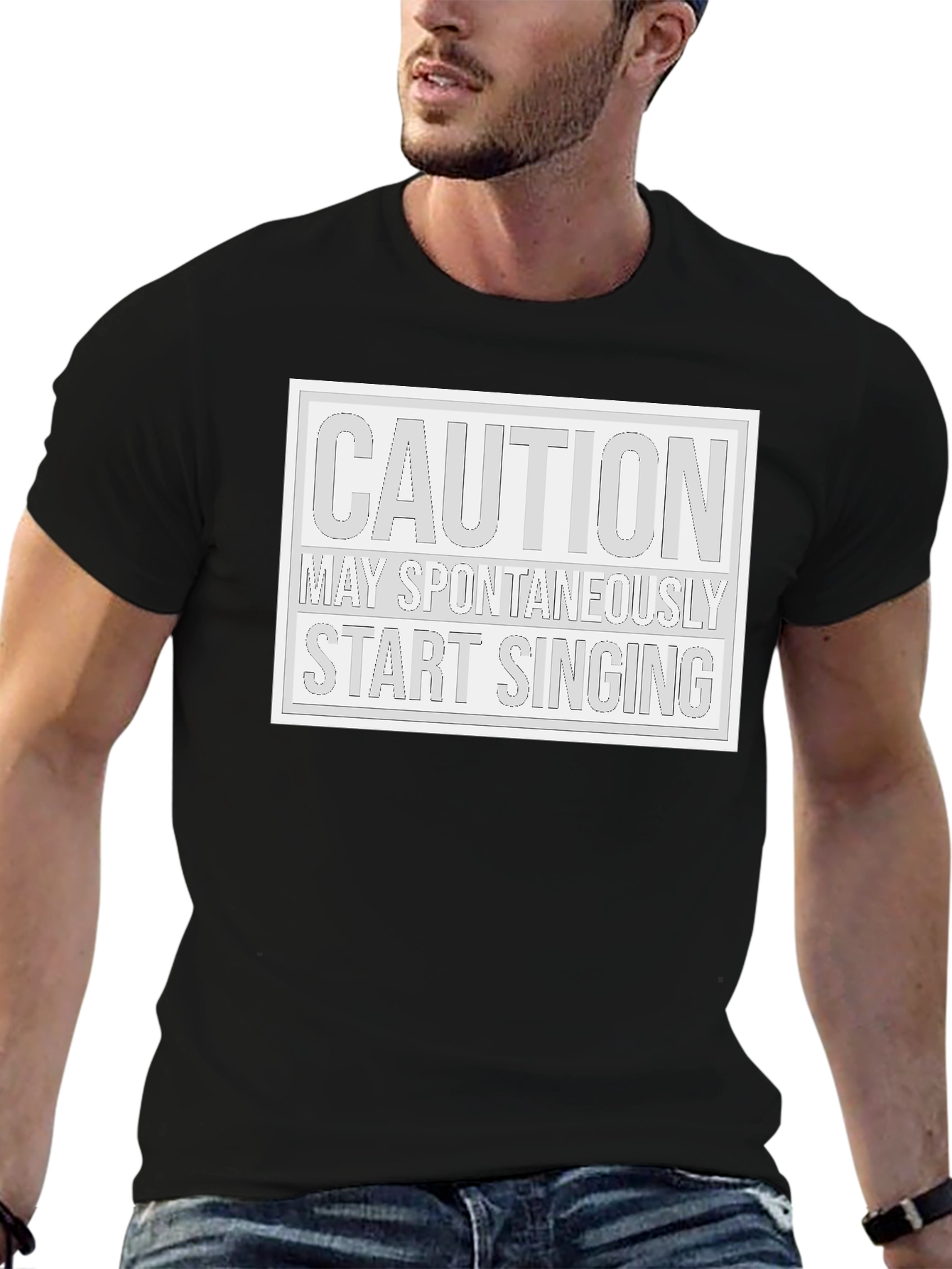 Black Caution May Spontaneously Start Singing Black T-Shirt view 6