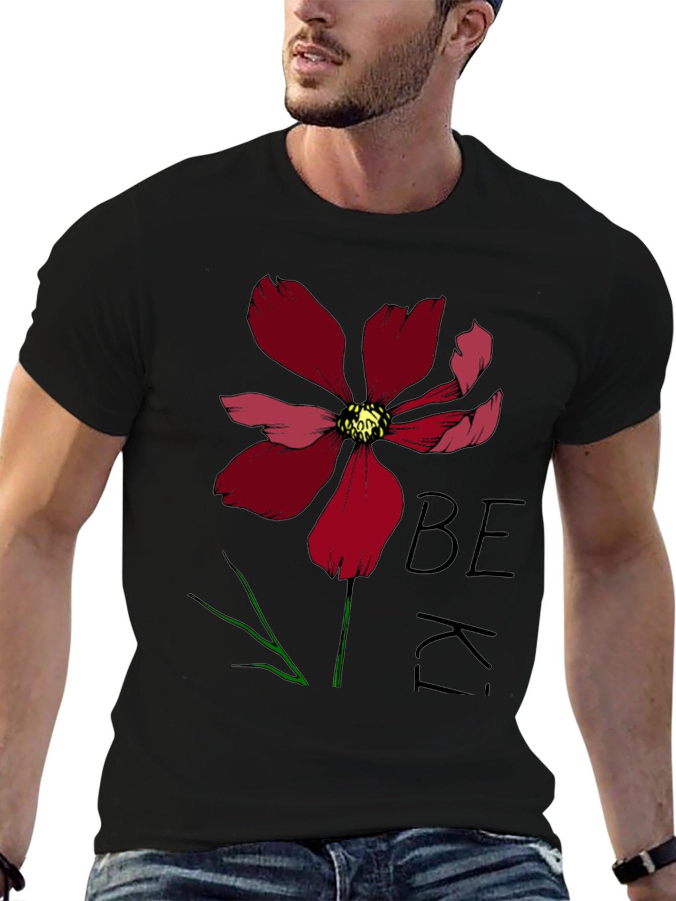 Black Be Kind Flower Graphic Tee - Black view 6