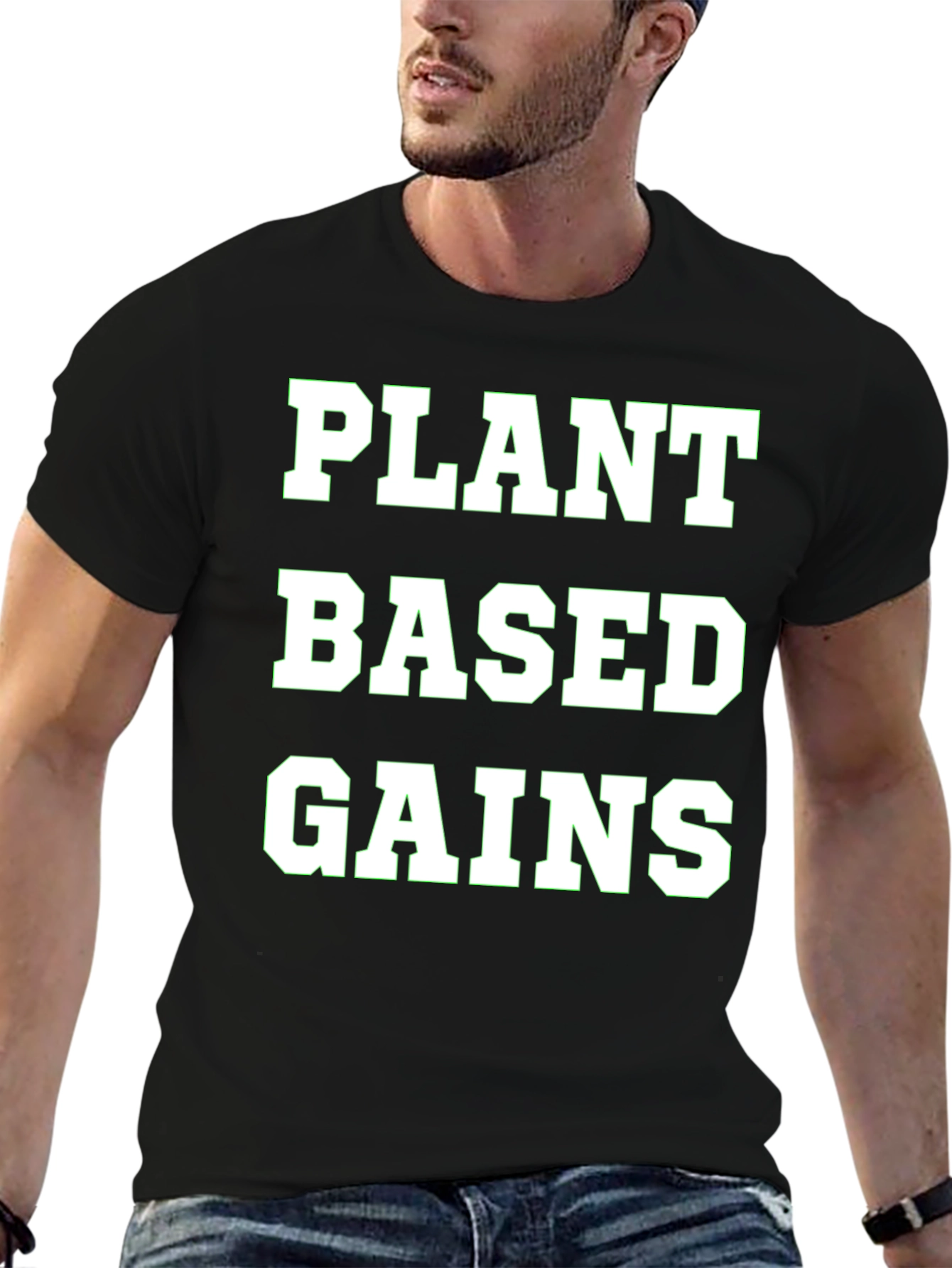 Black Plant Based Gains T-Shirt view 6