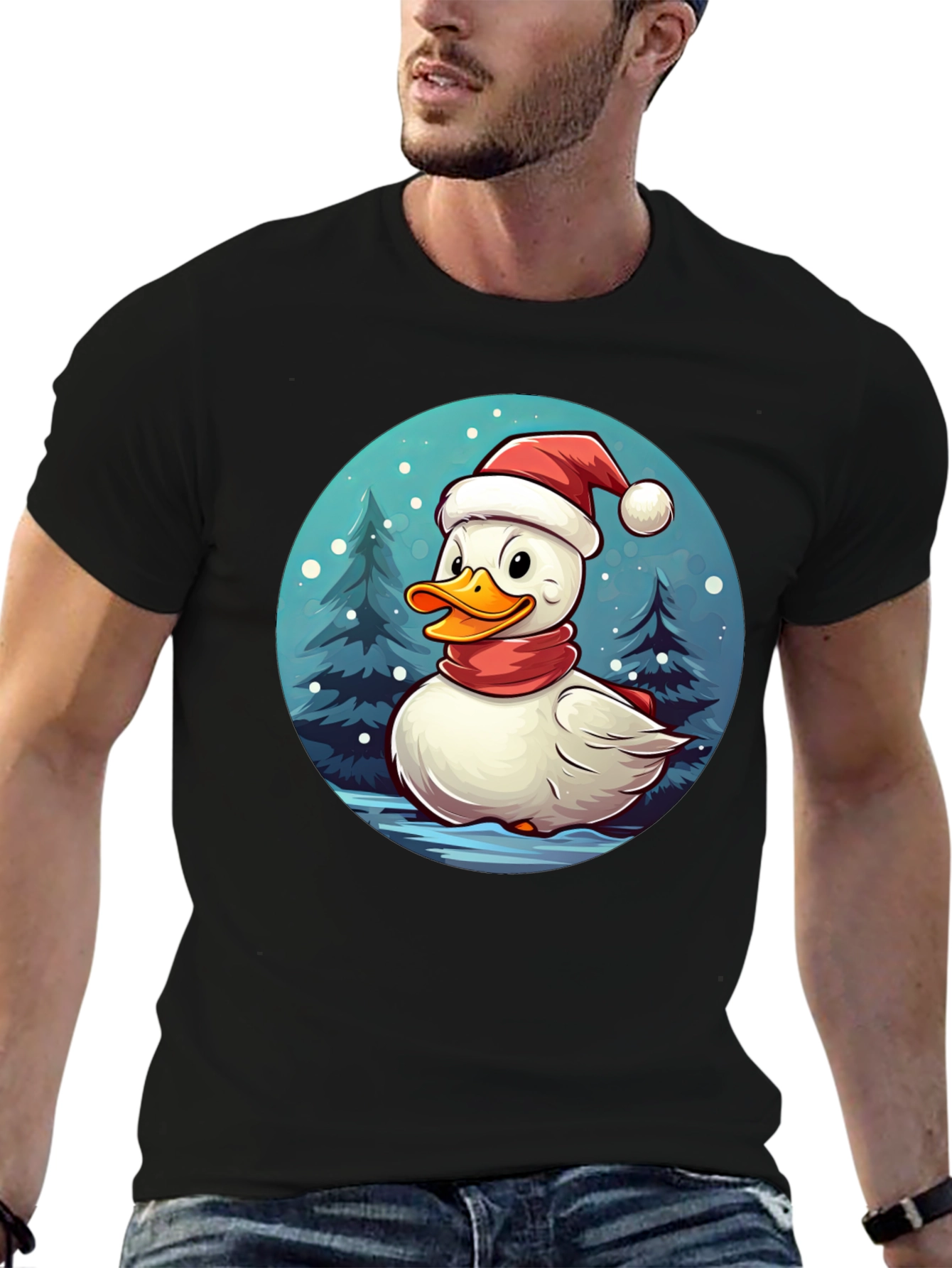 Black Festive Duck Holiday T-Shirt view 6