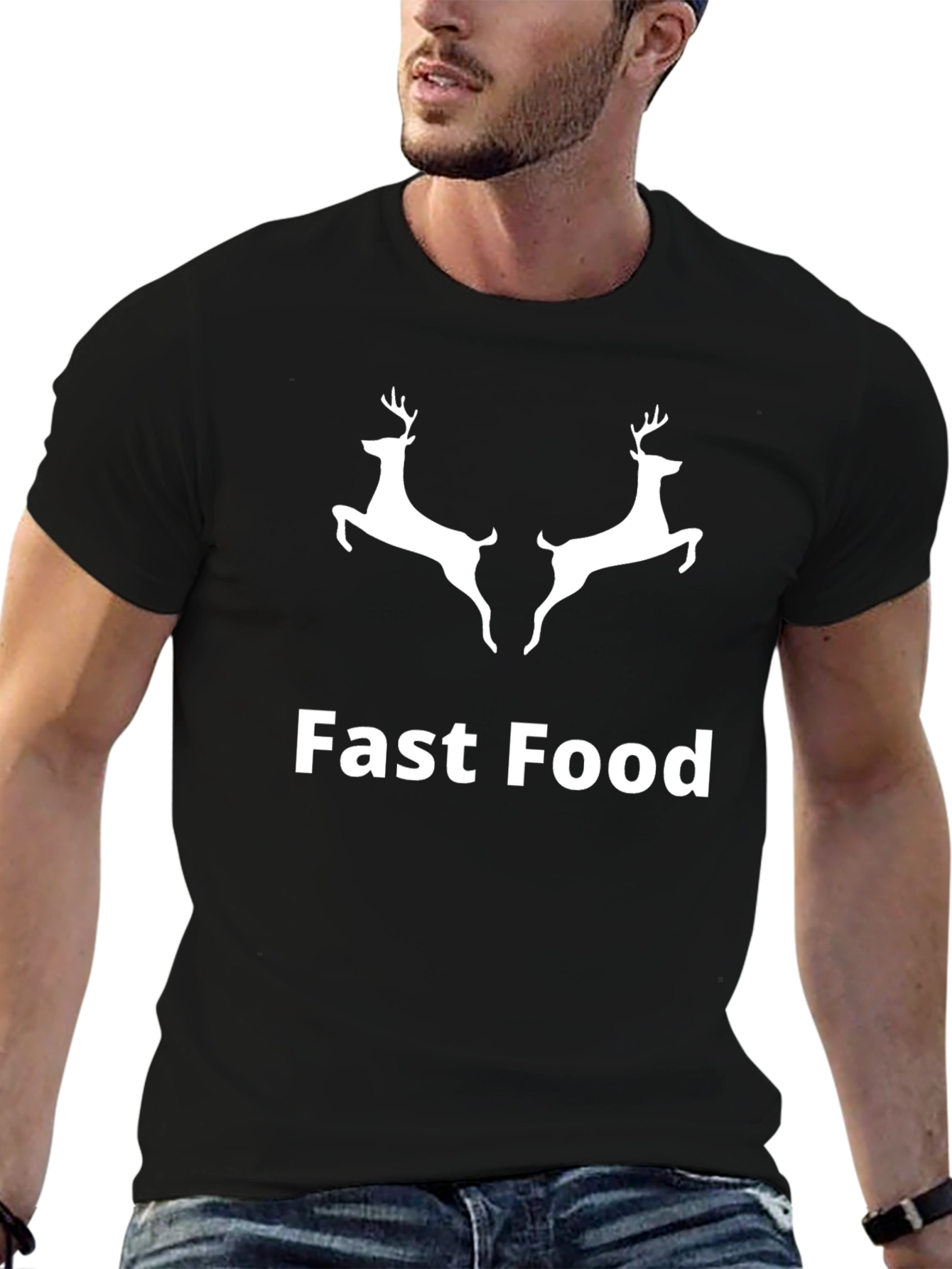 Black Fast Food Graphic Tee - Deer Design view 6