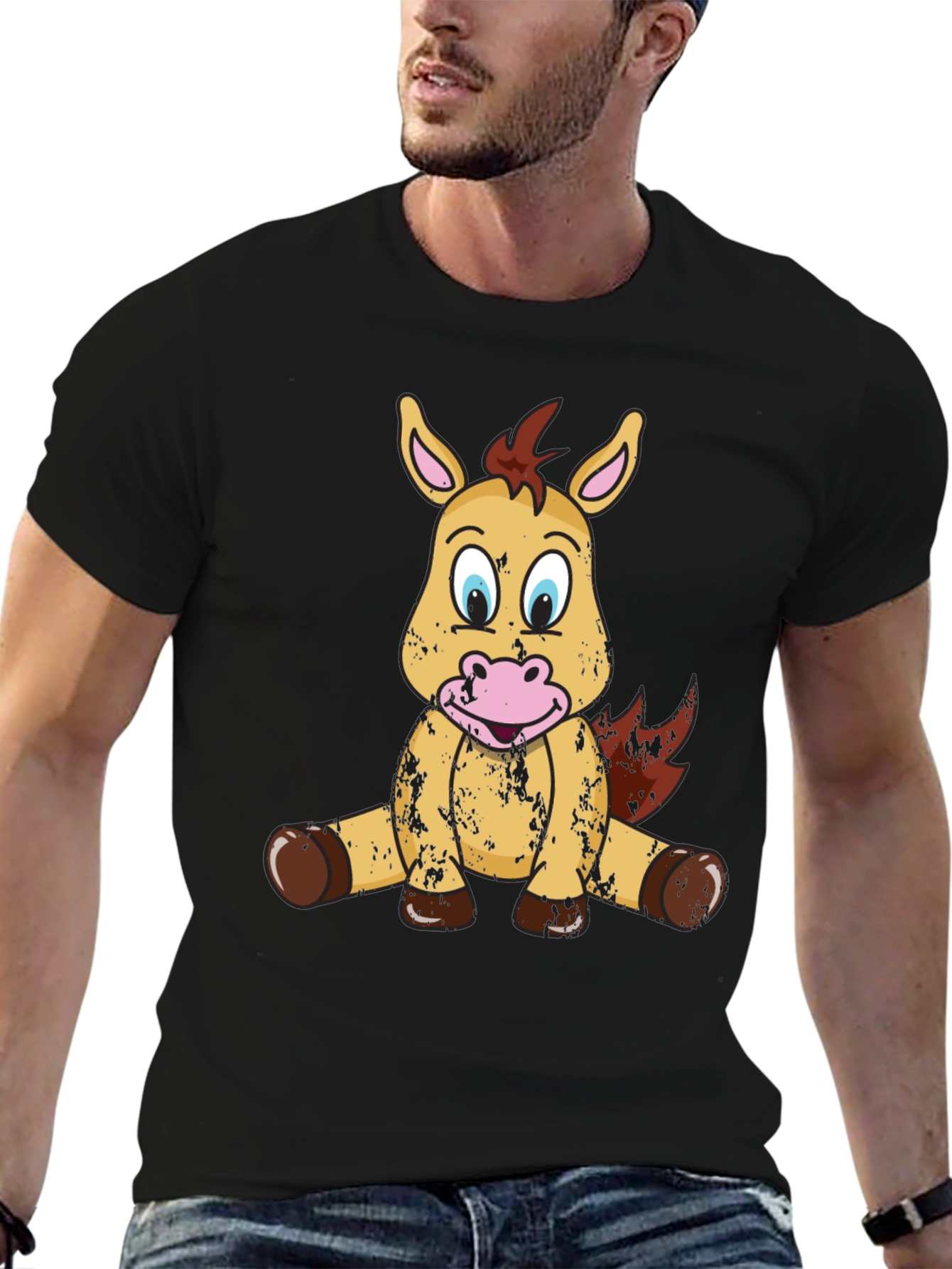 Black Cute Cartoon Horse T-Shirt view 6