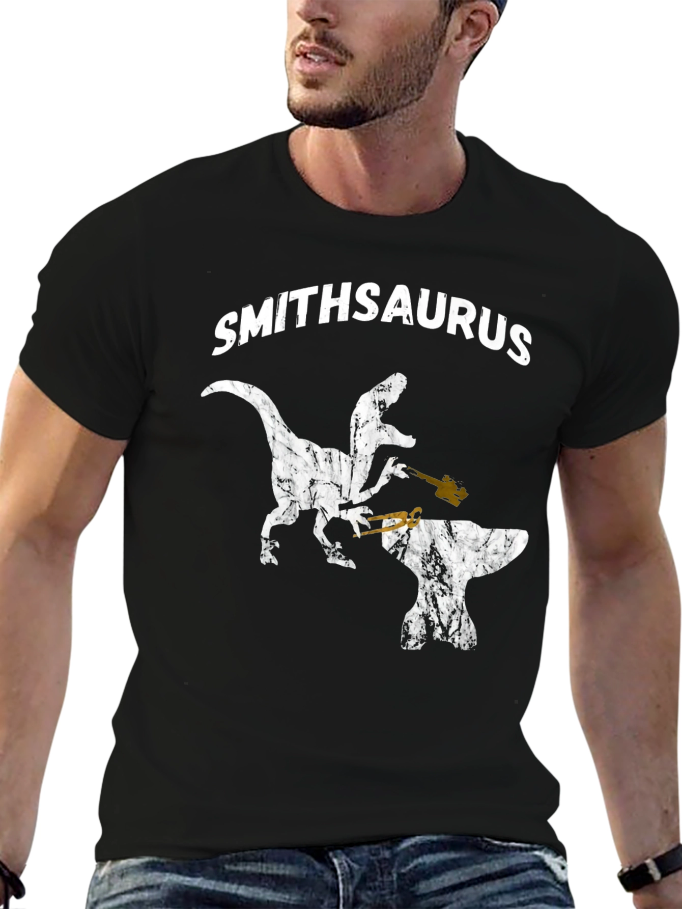 Black Smithsaurus Black T-Shirt - Dinosaur Blacksmith view 6