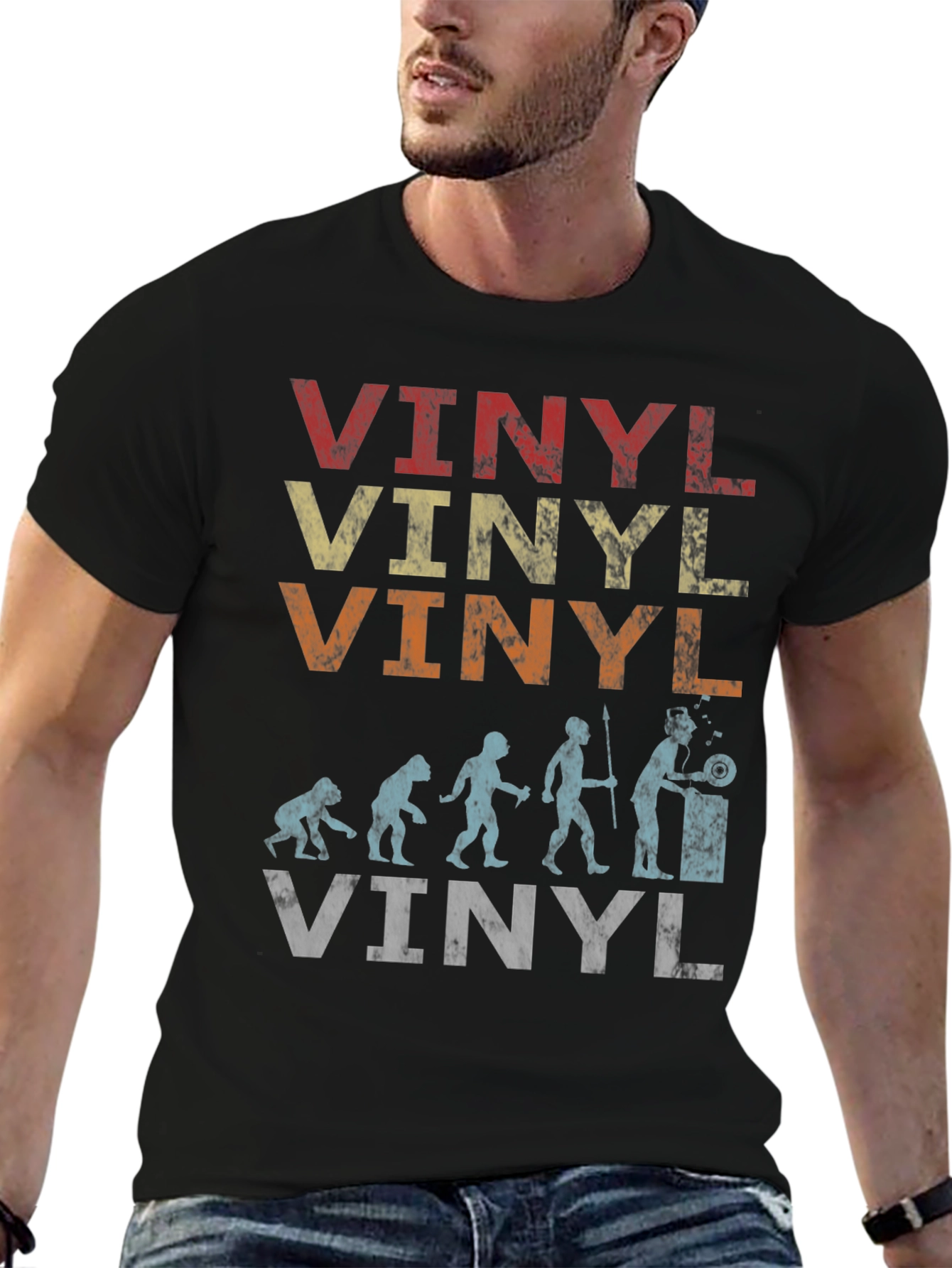 Black Vintage Vinyl Evolution T-Shirt - Music Lover Tee view 6