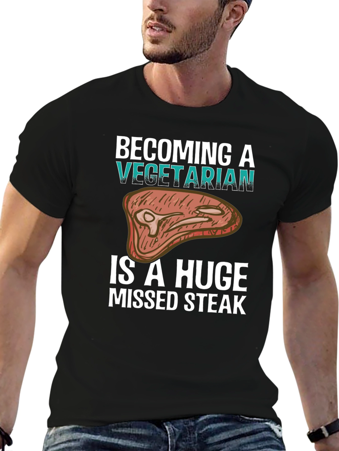 Black Becoming a Vegetarian is a Huge Missed Steak Graphic Tee view 6