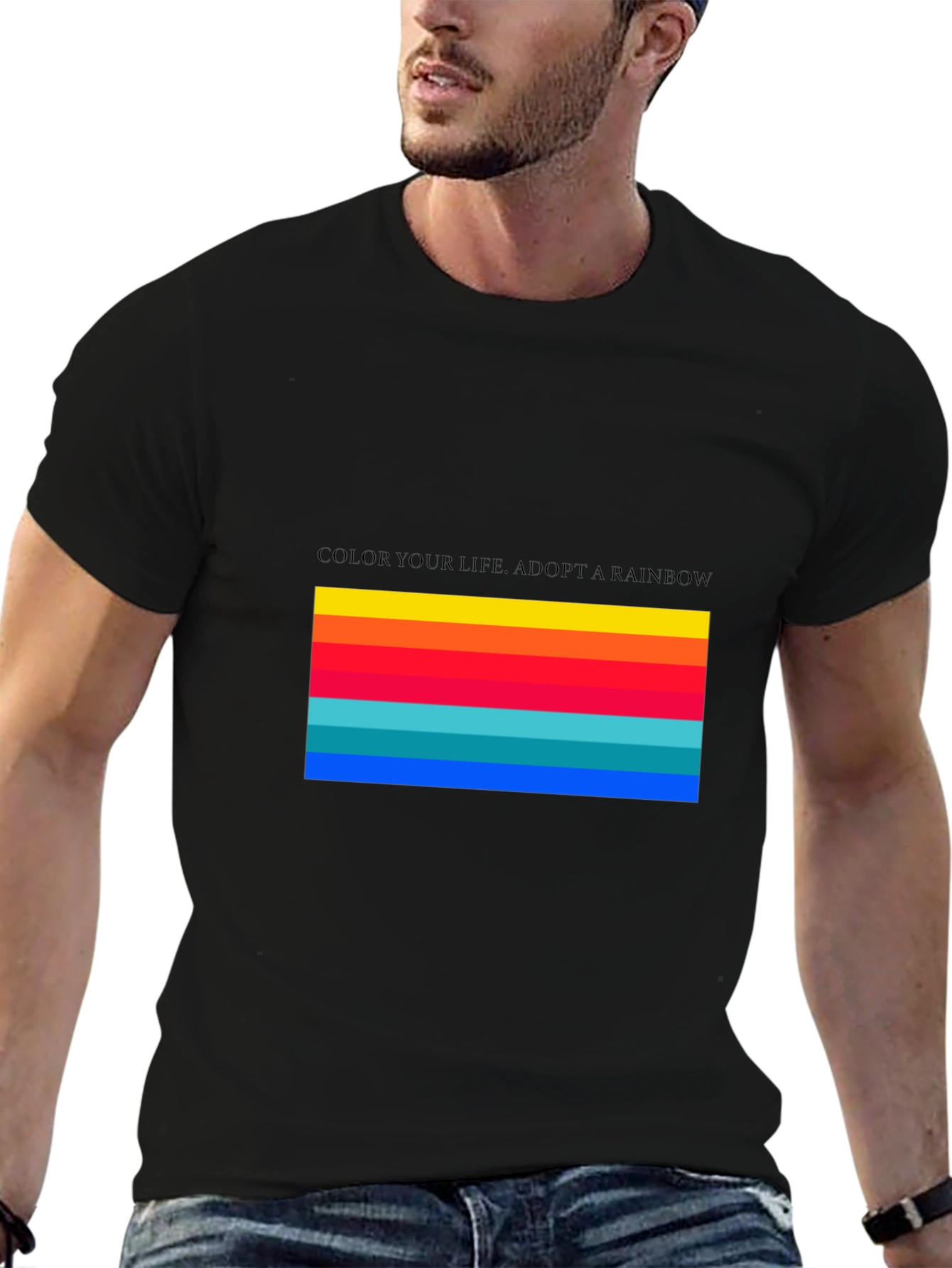 Black Rainbow Stripe Tee - Color Your Life! view 6