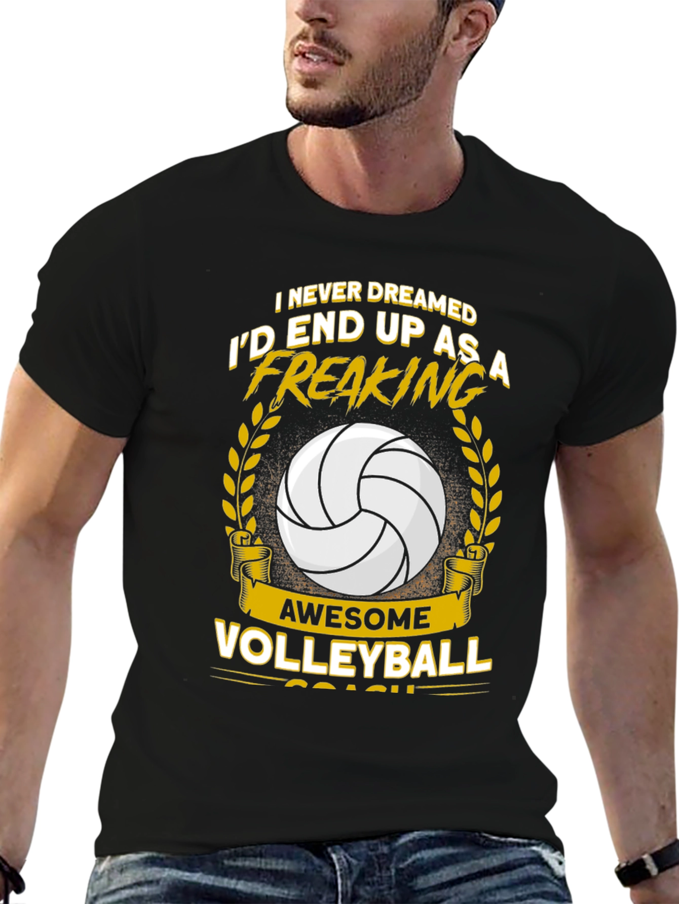 Black Awesome Volleyball Coach Graphic T-Shirt view 6