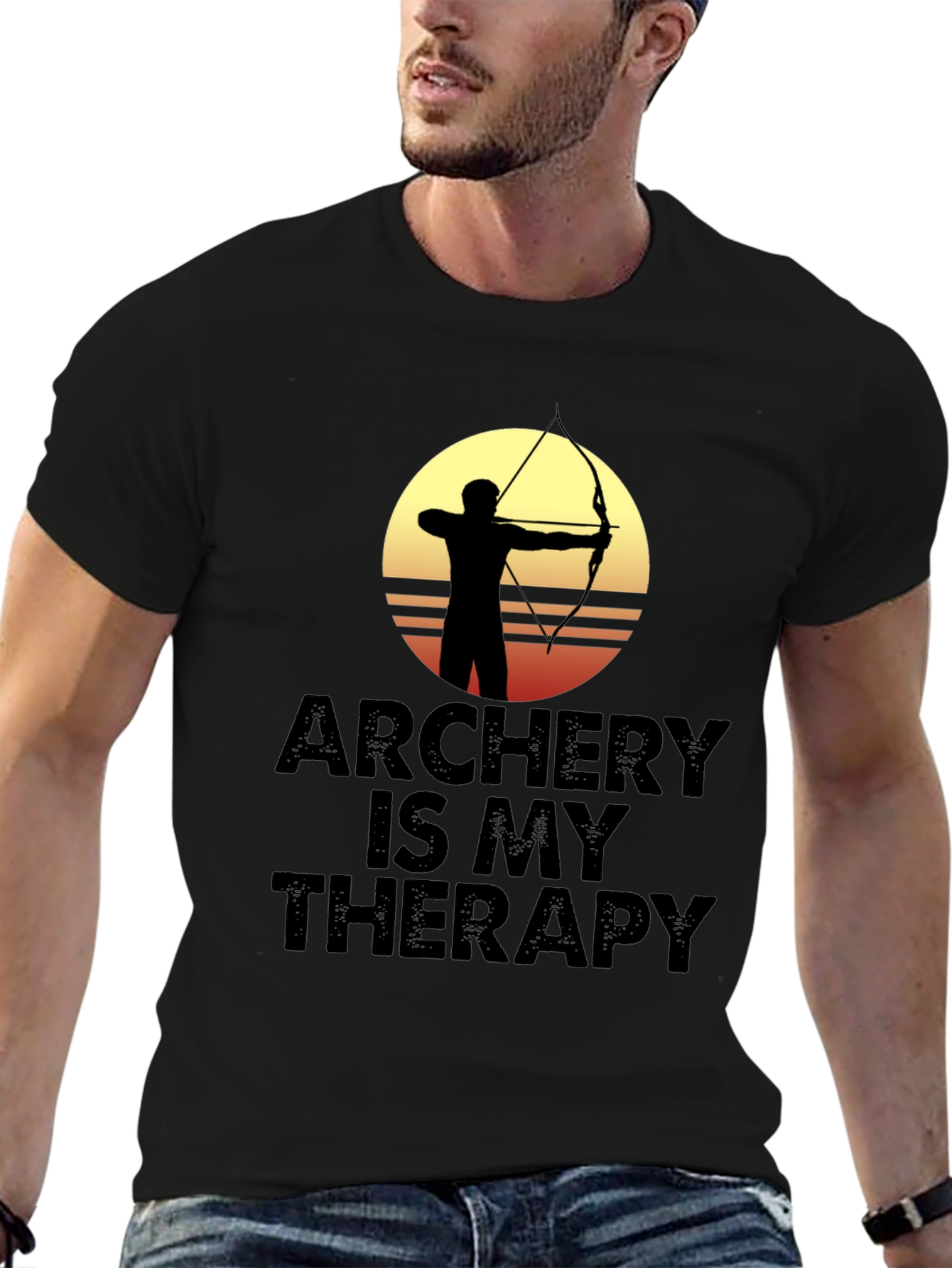 Black Archery Is My Therapy T-Shirt - Archer Silhouette Graphic Tee view 6