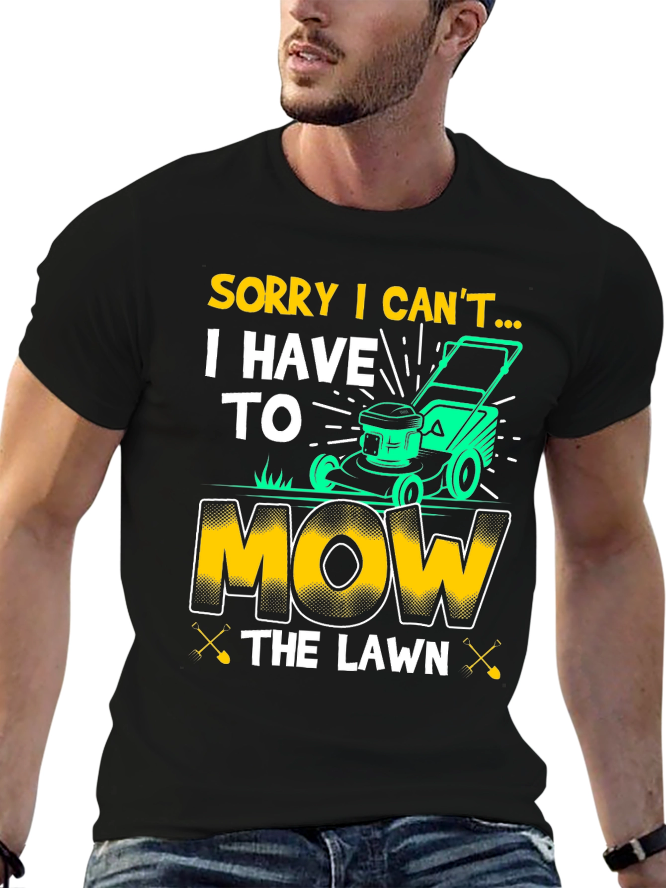 Black Funny "Mow the Lawn" Graphic T-Shirt view 6