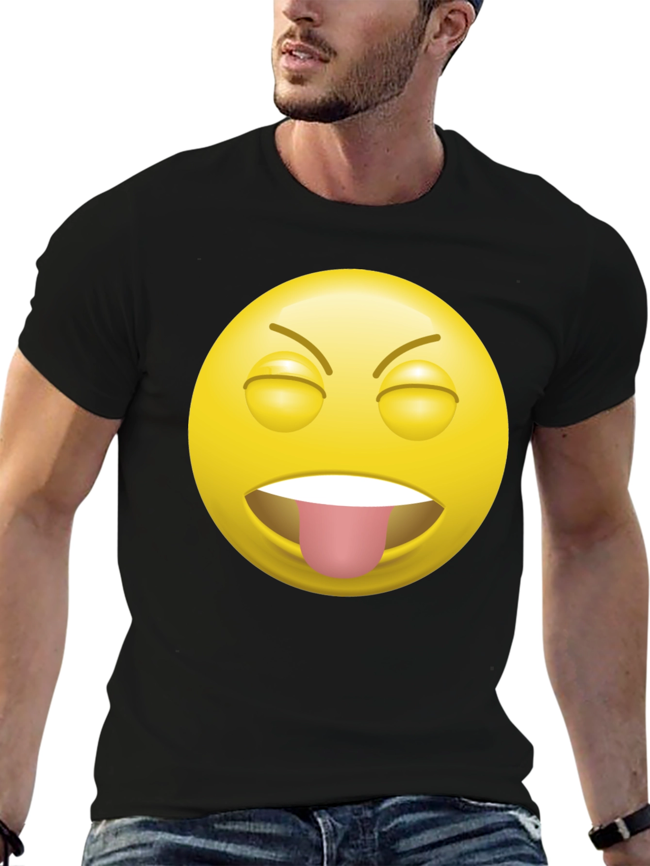 Black Funny Emoji Tongue Out Black T-Shirt view 6
