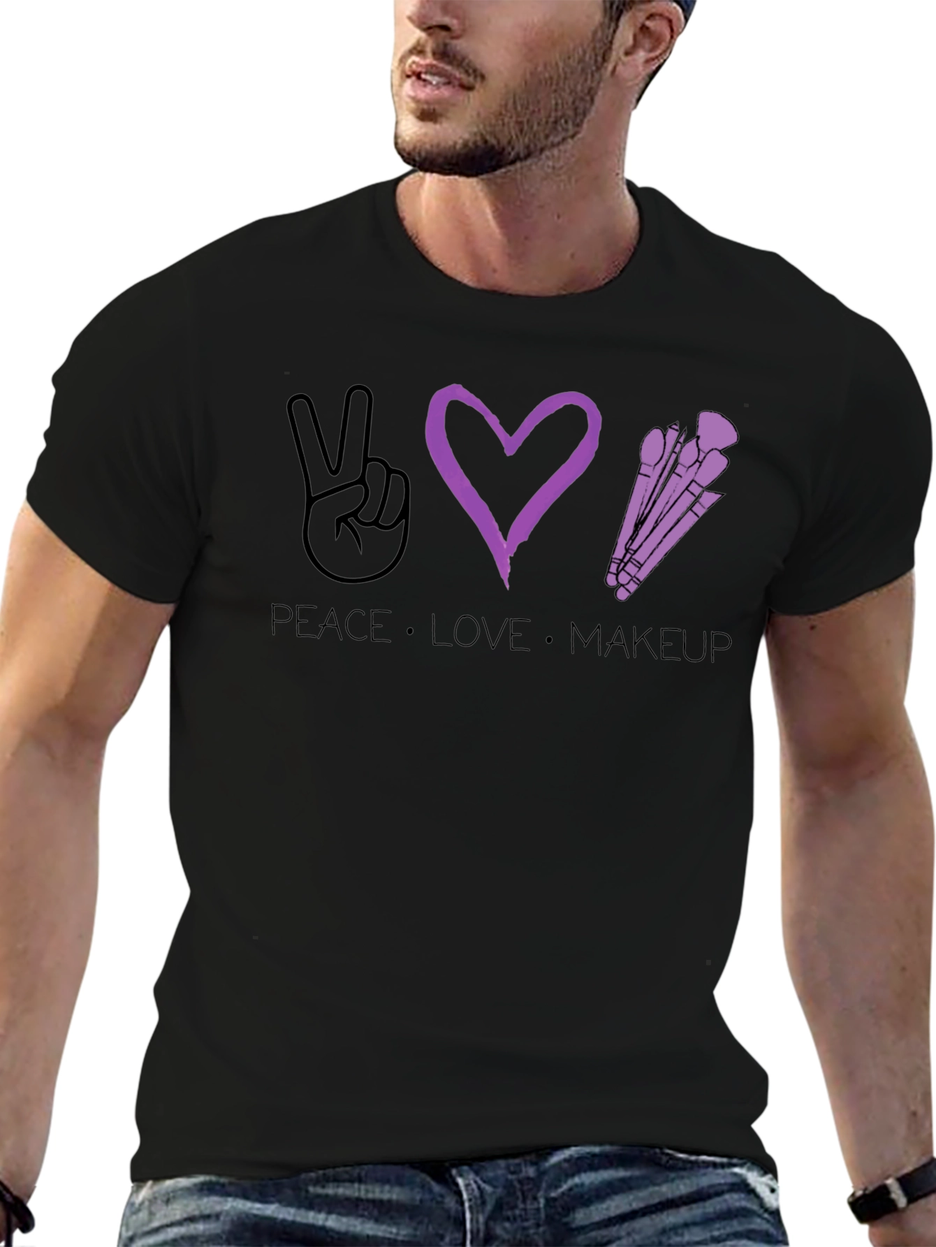 Black Peace Love Makeup T-Shirt - Stylish Graphic Tee view 6