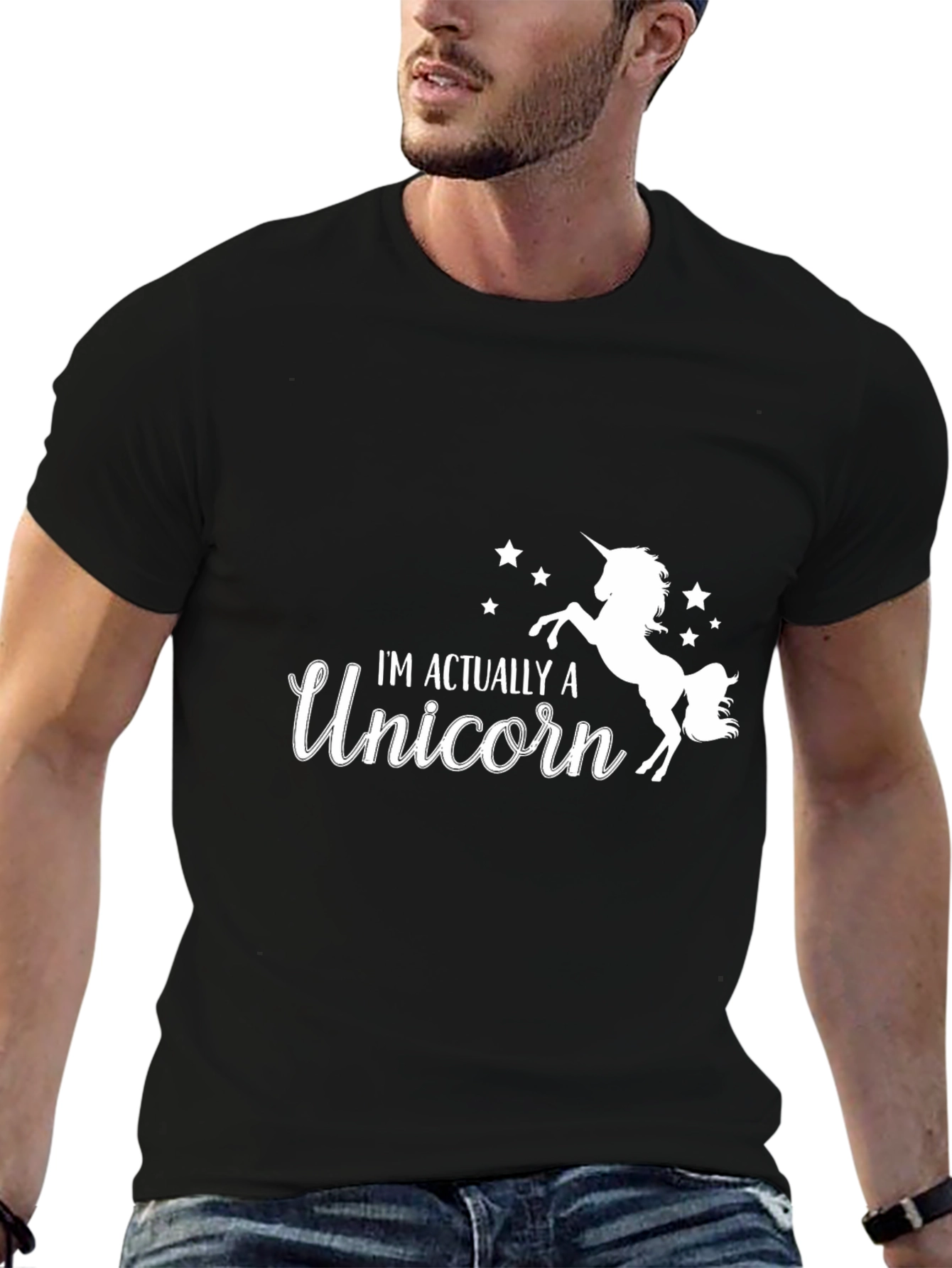 Black I'm Actually a Unicorn Black T-Shirt view 6
