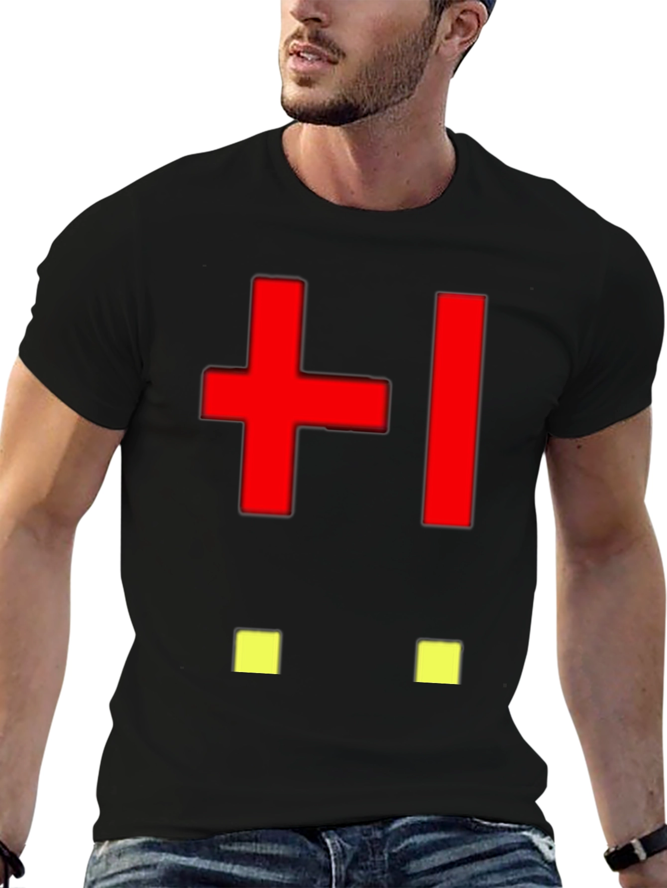 Black Abstract Pixelated Face Black T-Shirt view 6