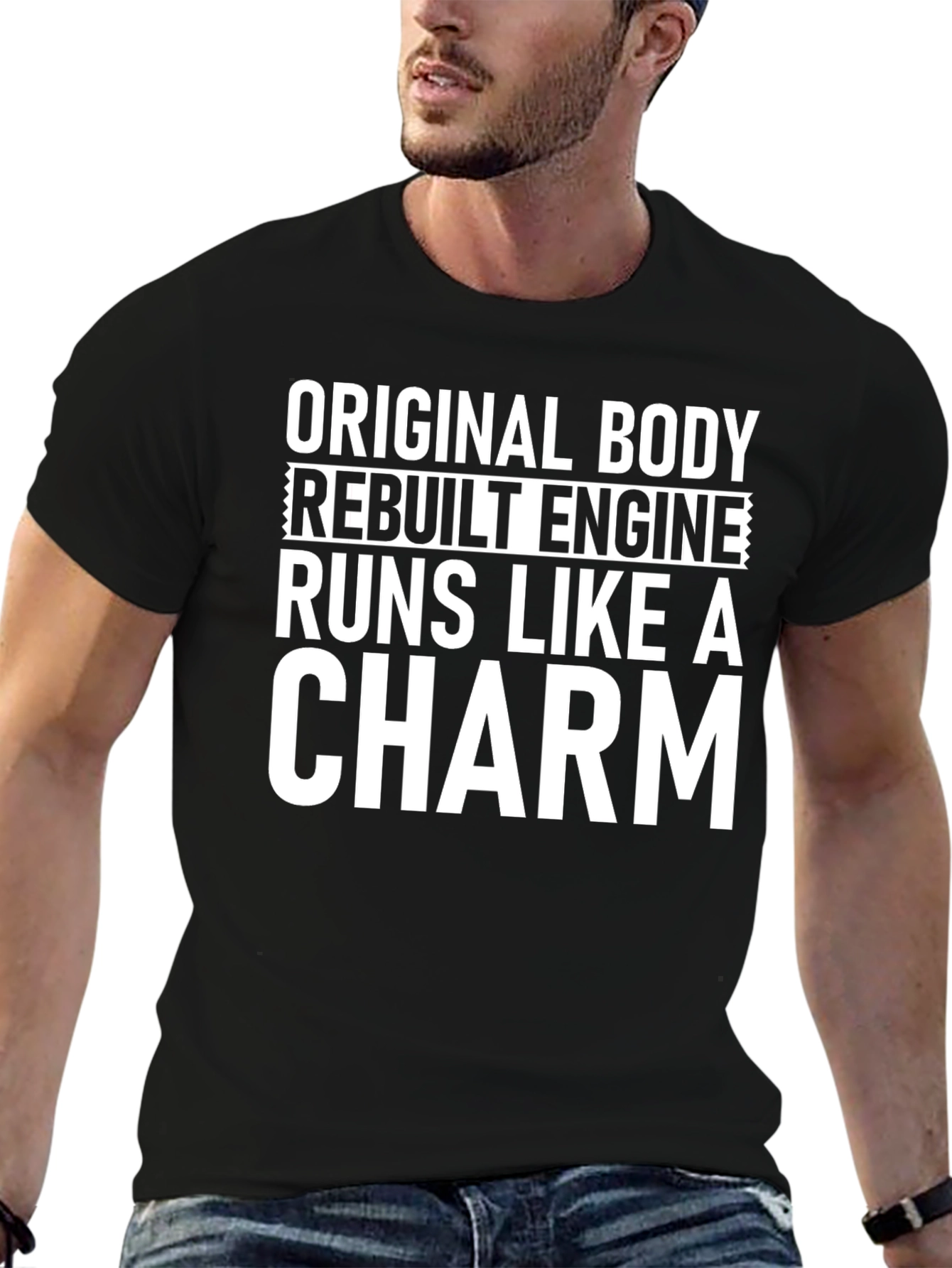 Black Original Body Rebuilt Engine Funny T-Shirt view 6