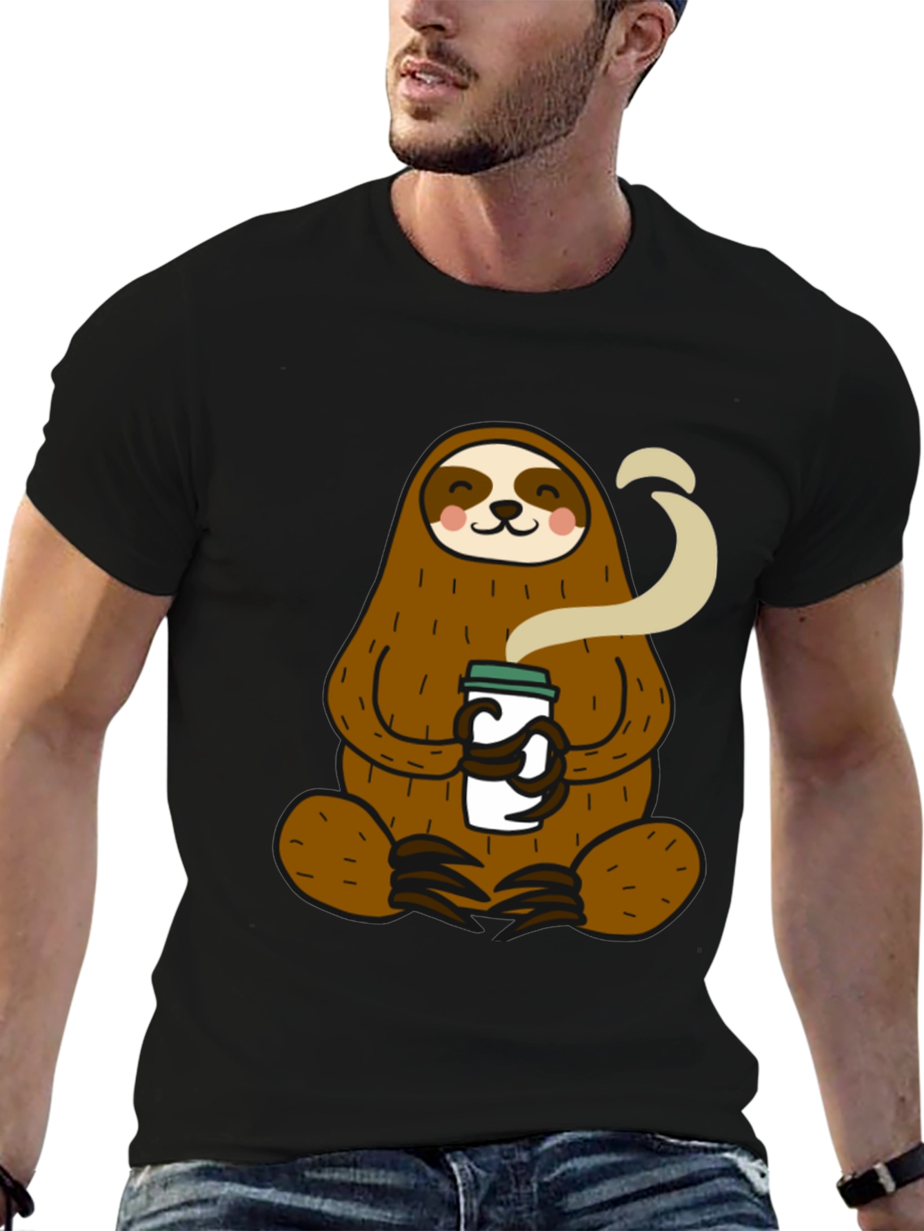 Black Sloth Coffee Lover Graphic Tee - Relaxed Fit Black T-Shirt view 6