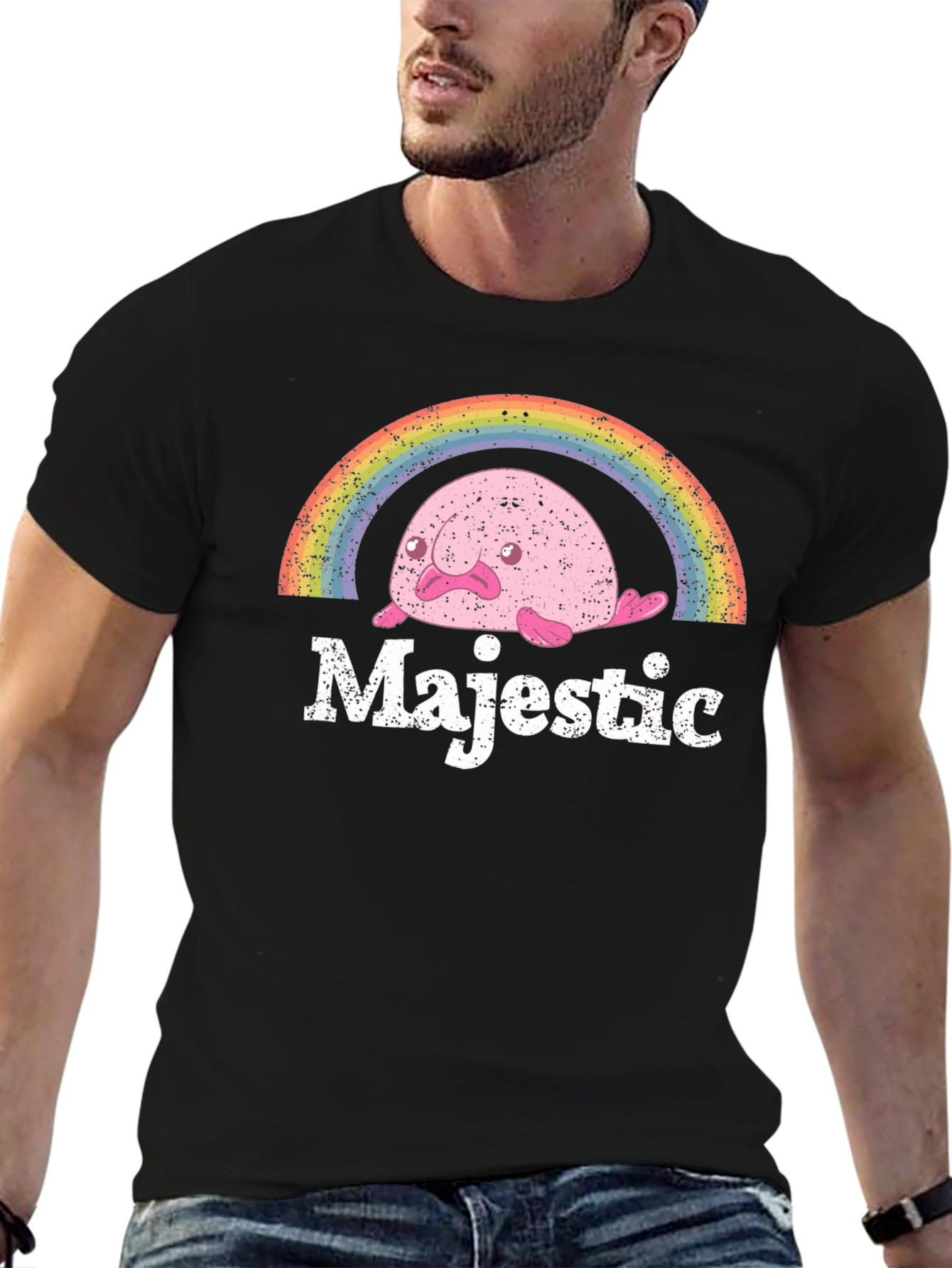 Black Majestic Blobfish Rainbow Graphic T-Shirt view 6