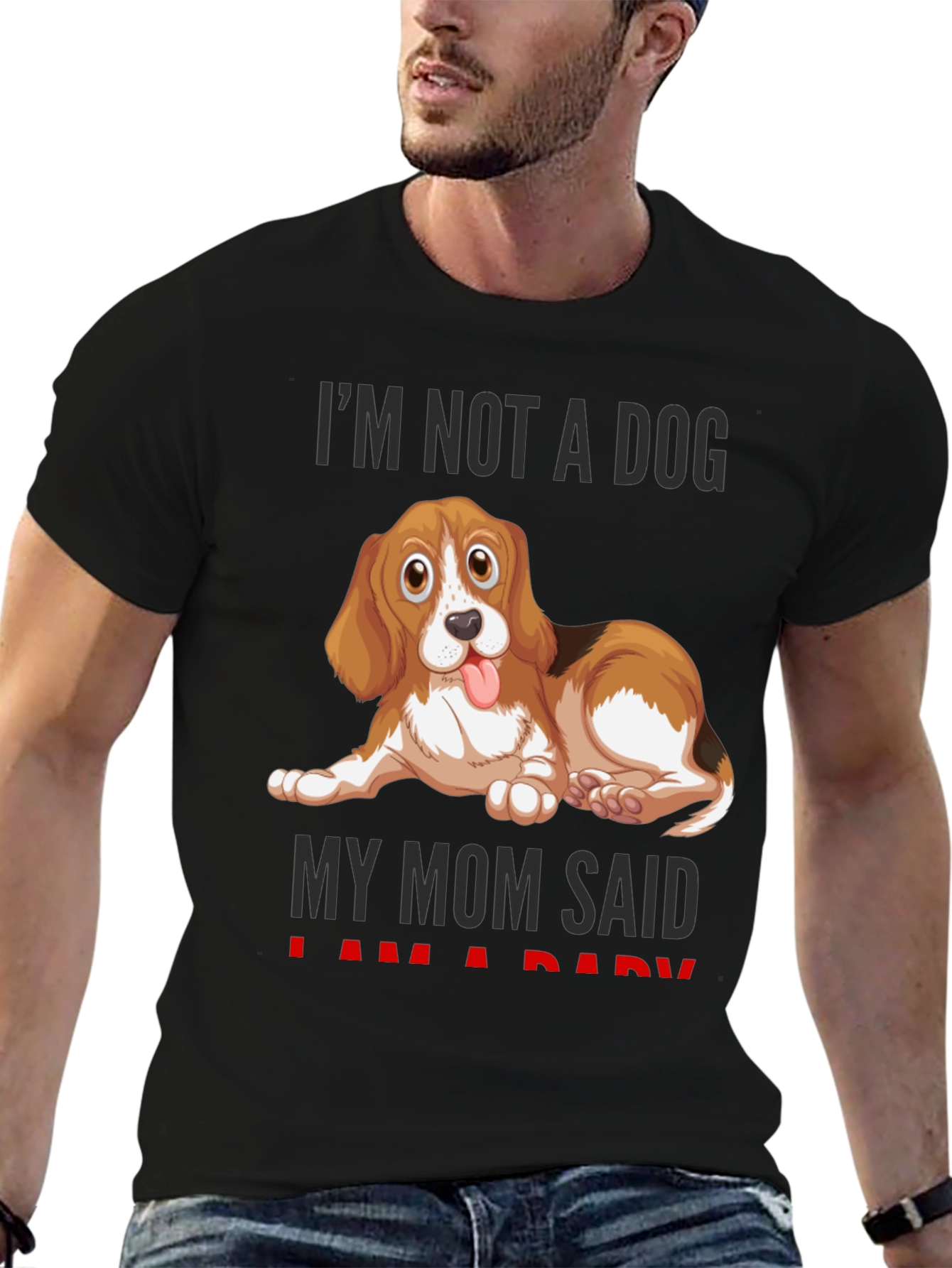 Black Funny Dog Mom T-Shirt - "I'm Not A Dog" view 6