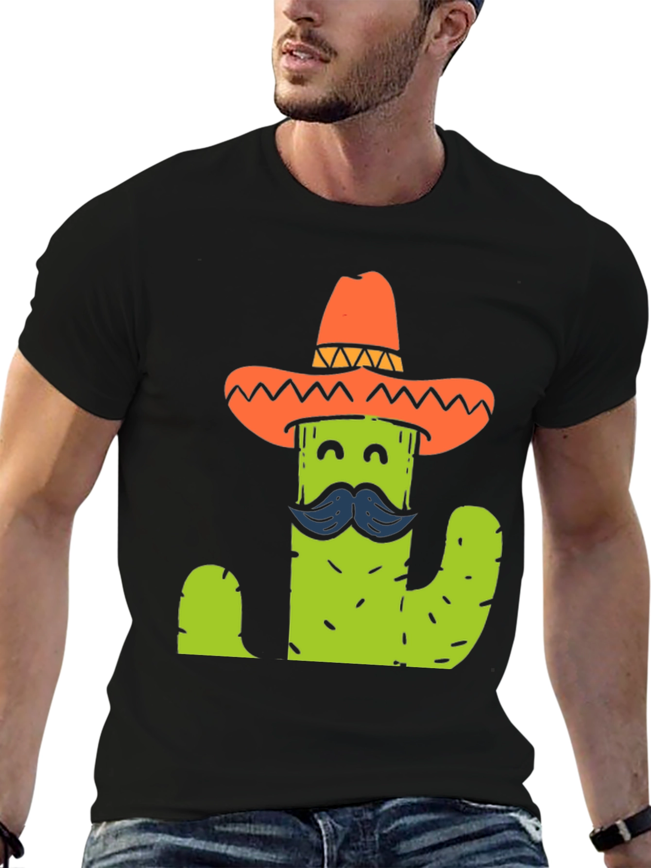 Black Cactus Sombrero T-Shirt - Funny Graphic Tee view 6