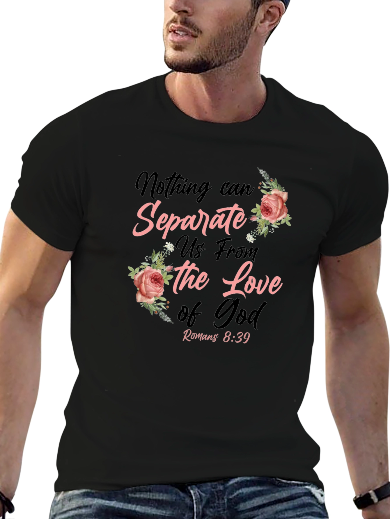 Black Floral 'Love of God' T-Shirt view 6
