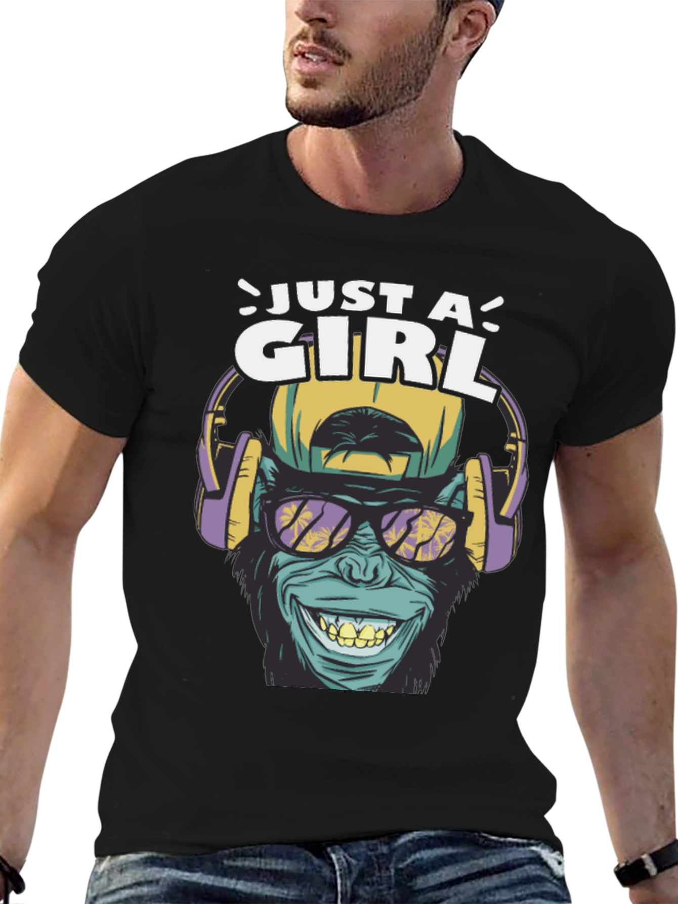 Black Just A Girl Ape Graphic T-Shirt view 6