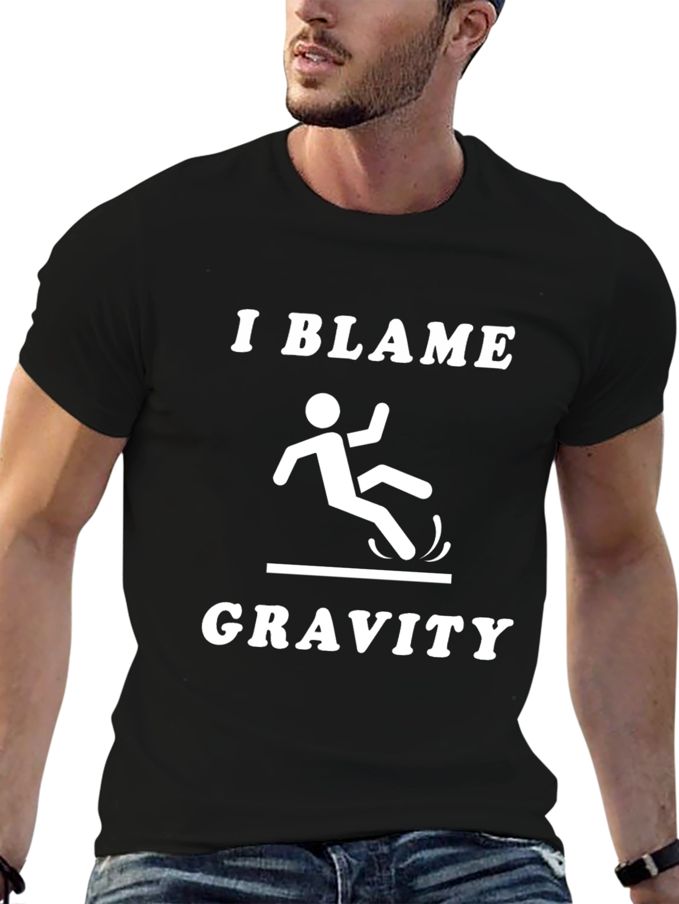 Black I Blame Gravity Graphic T-Shirt - Funny Humor Tee view 6
