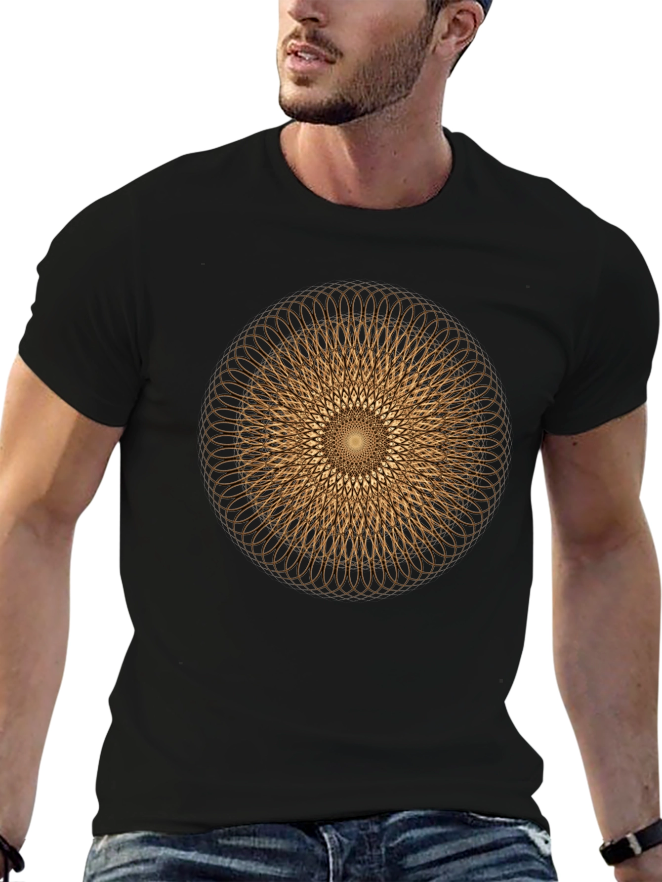 Black Geometric Circle Design Tee - Modern Graphic Print Shirt view 6