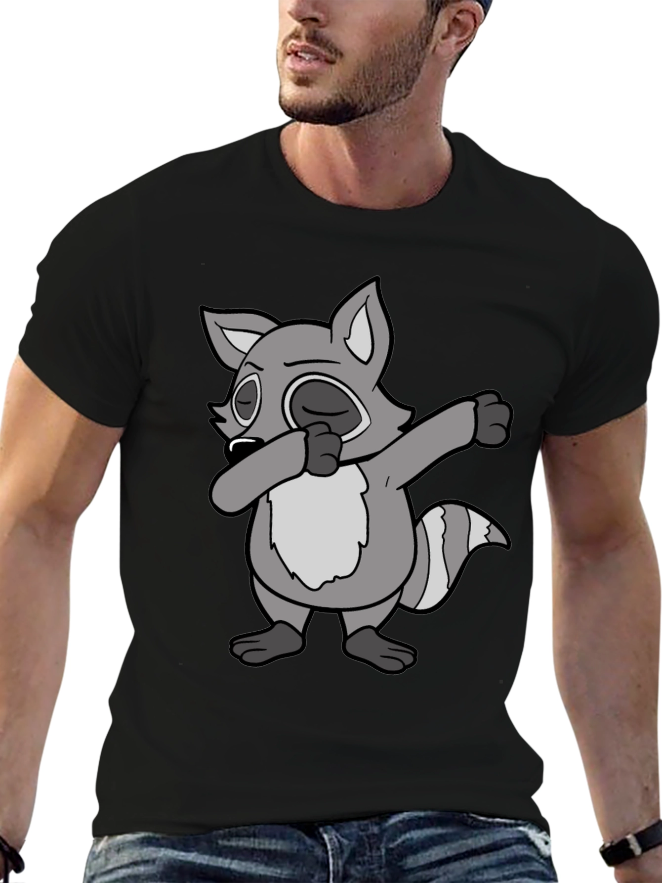 Black Dabbing Raccoon Graphic Tee view 6