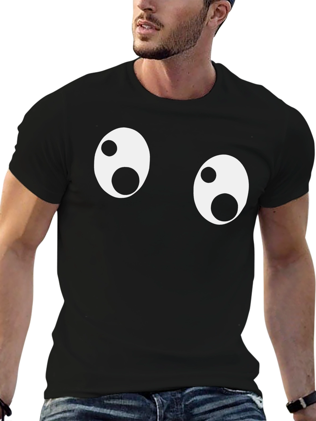 Black Funny Googly Eyes Black T-Shirt view 6