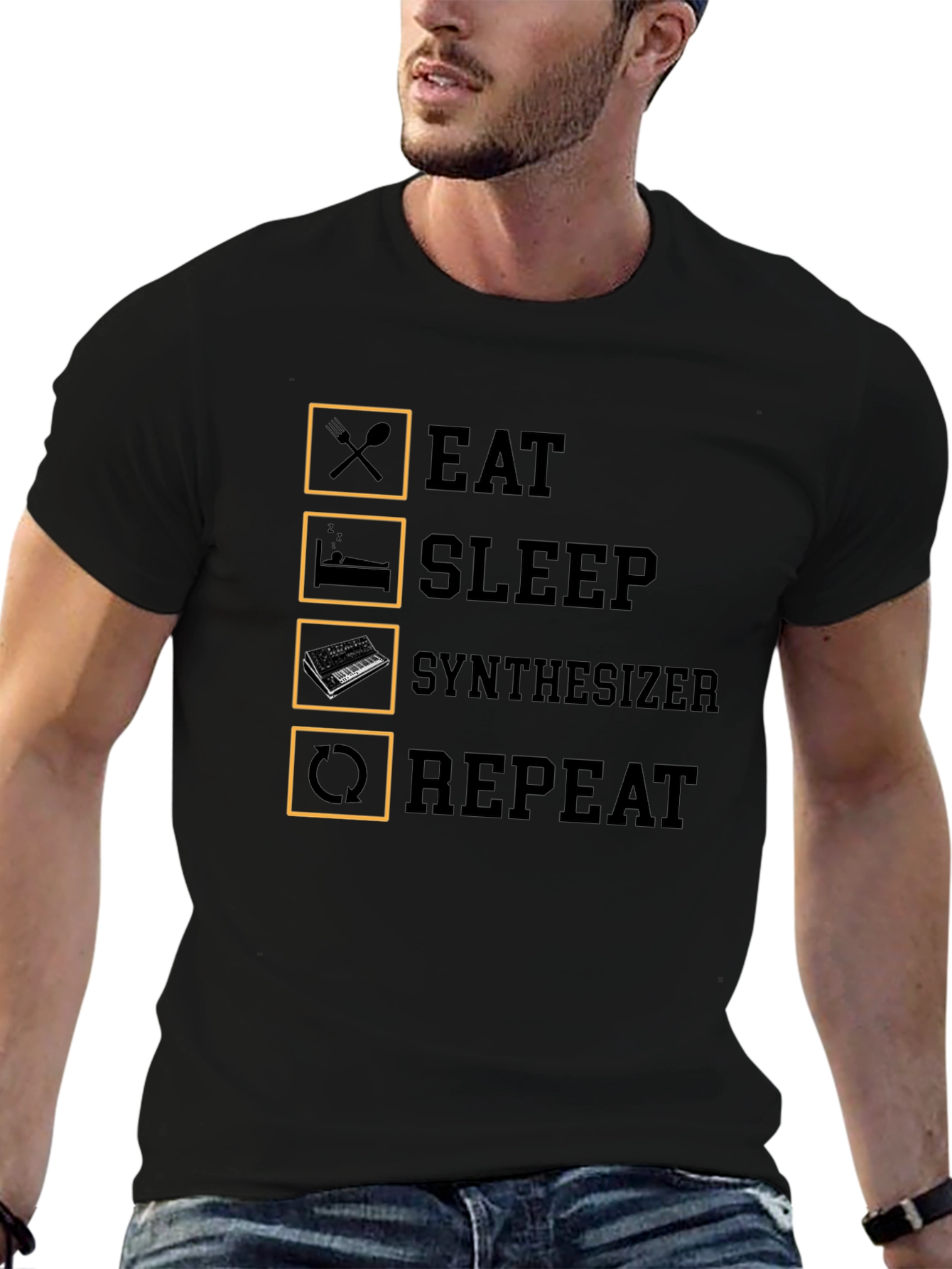 Black Eat Sleep Synthesizer Repeat T-Shirt view 6
