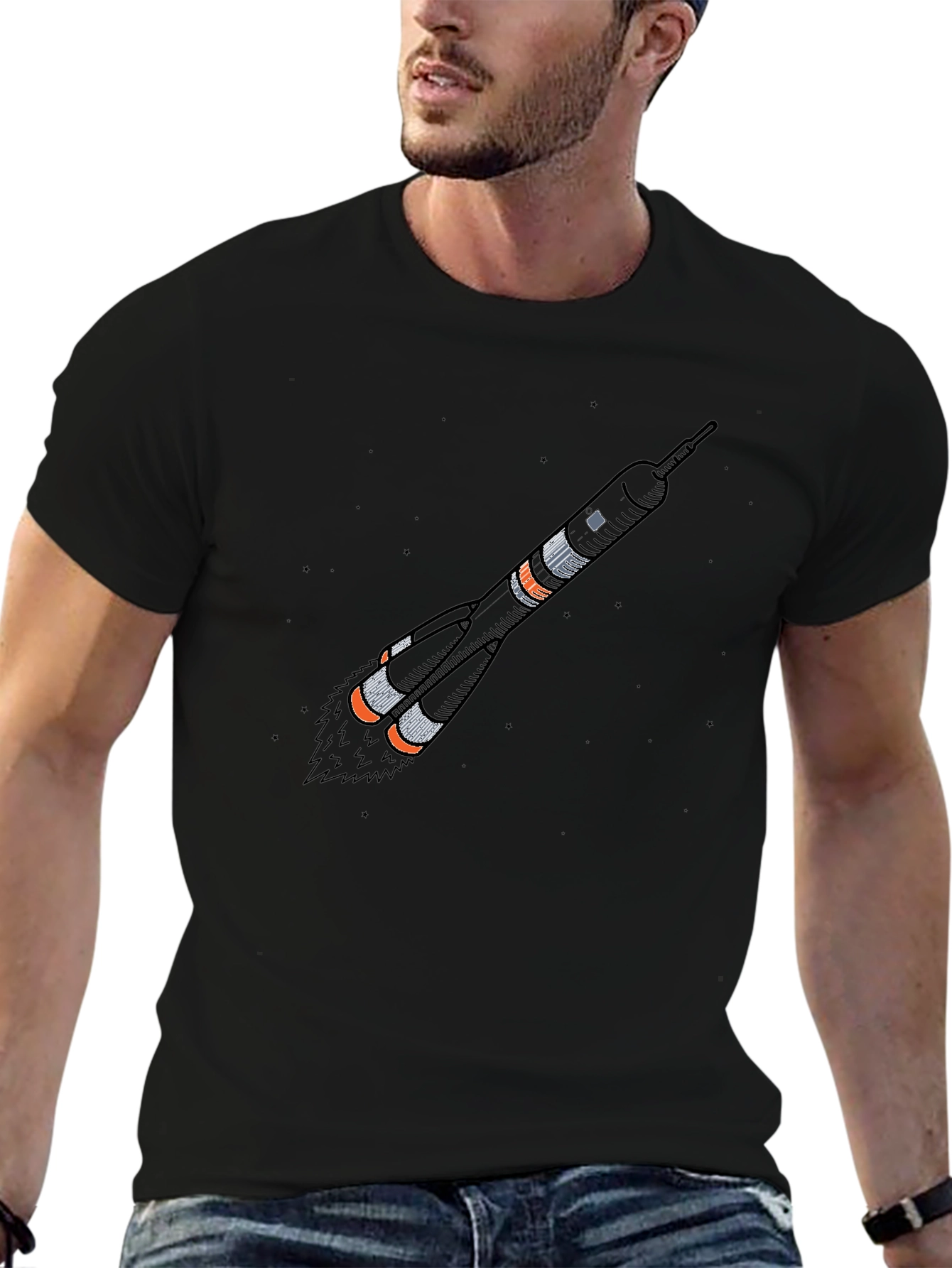 Black Rocket Graphic T-Shirt - Space Launch Design view 6