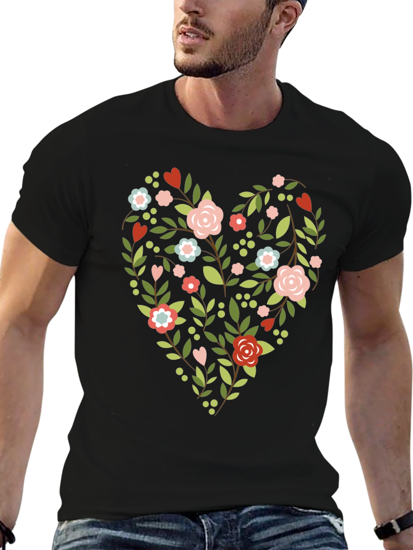 Black Floral Heart Tee - Stylish & Unique Design view 6