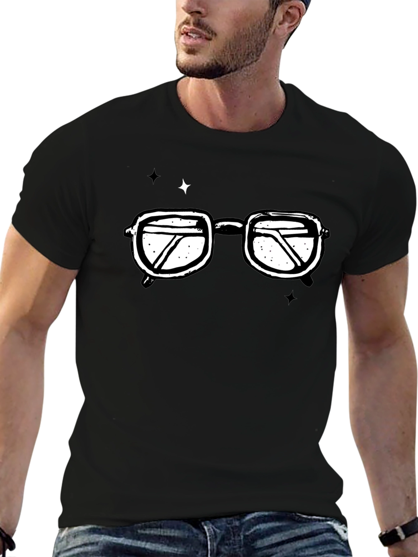 Black Retro Glasses Graphic T-Shirt - Black Cotton Tee view 6