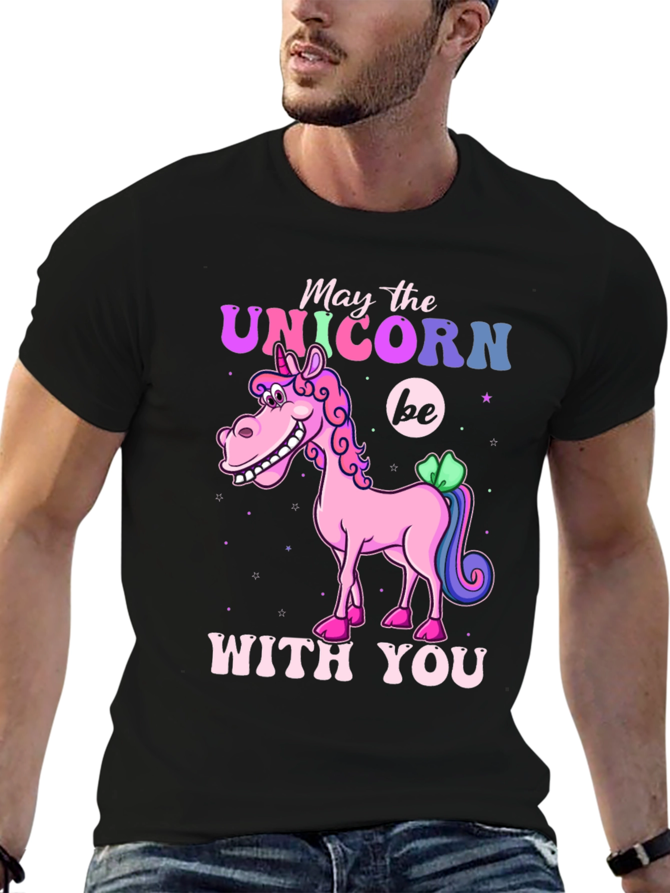 Black May the Unicorn Be With You T-Shirt view 6