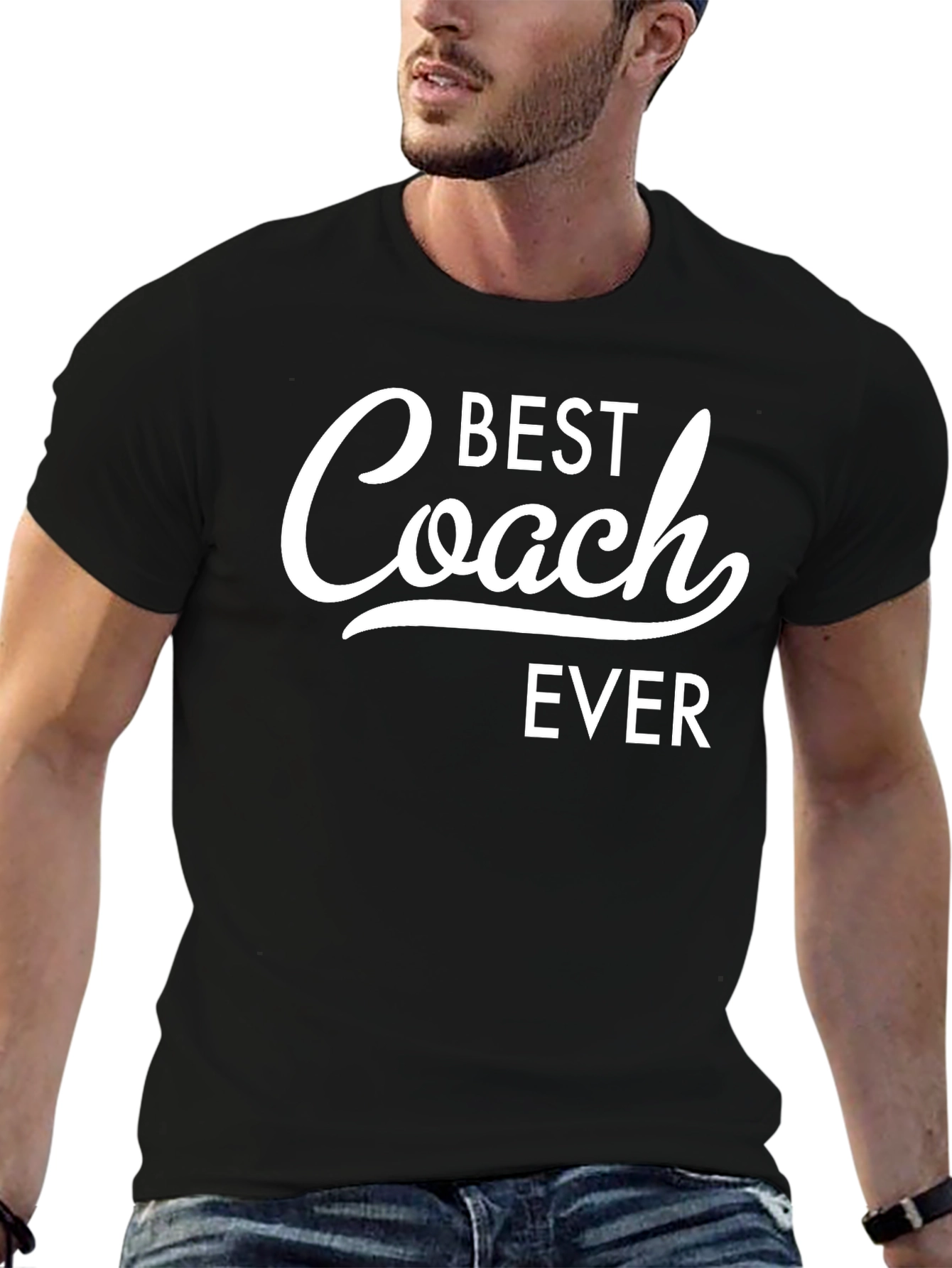 Black Best Coach Ever T-Shirt - Black Cotton Tee view 6