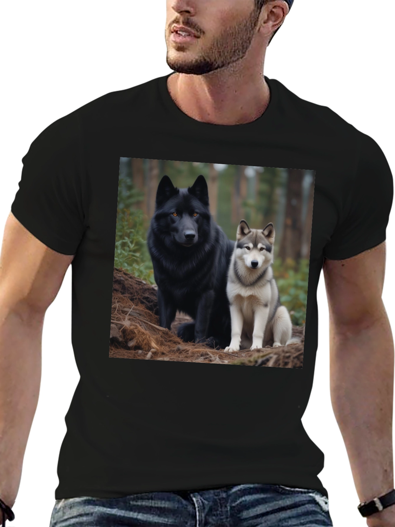 Wolf Pack Tee: Black T-Shirt with Canine Graphic - 6