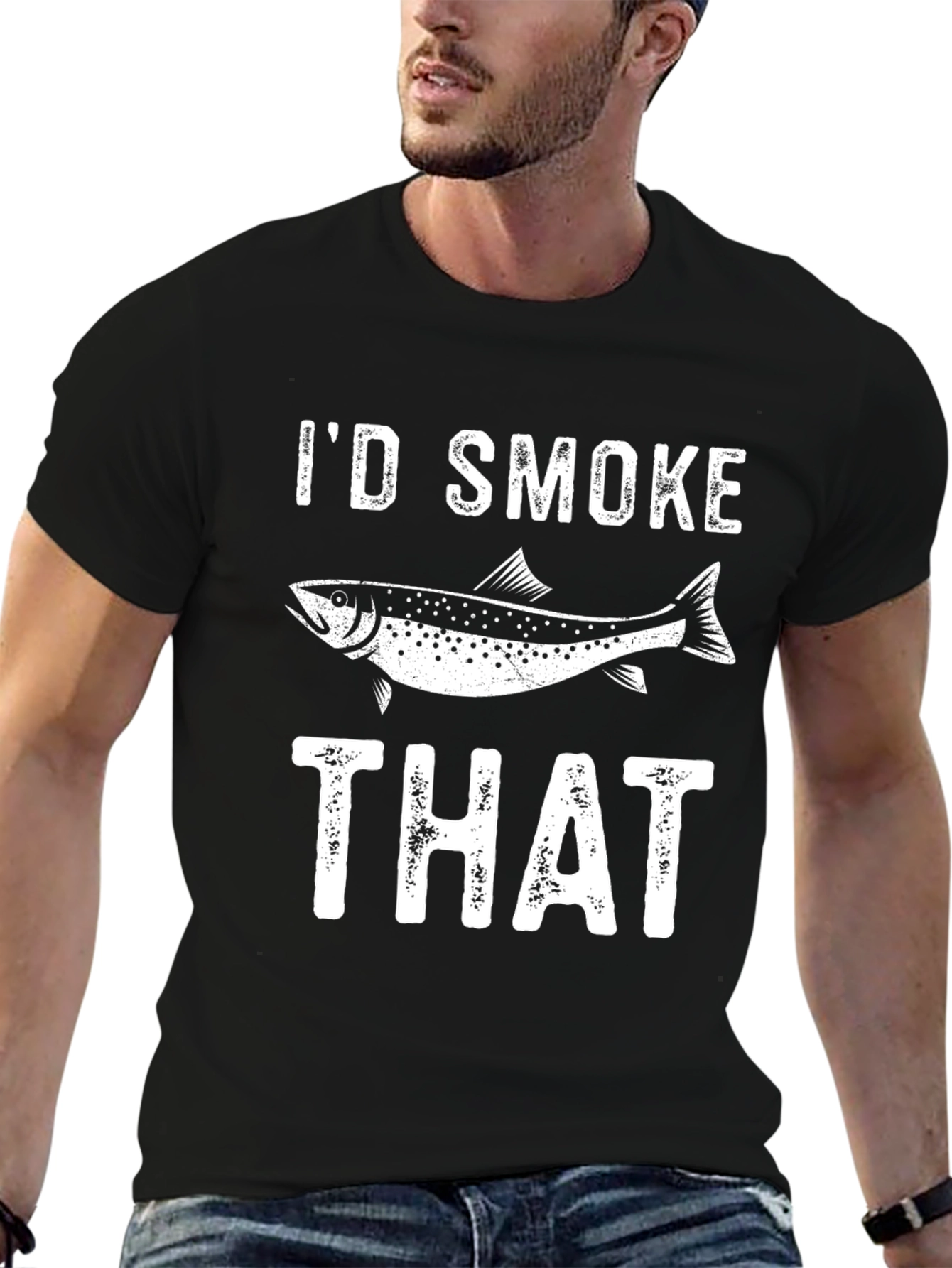 Black I'd Smoke That Funny Fish T-Shirt view 6