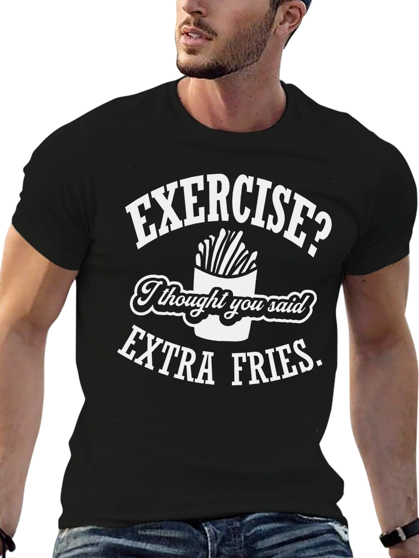 Black Funny Extra Fries T-Shirt - Black Novelty Tee view 6