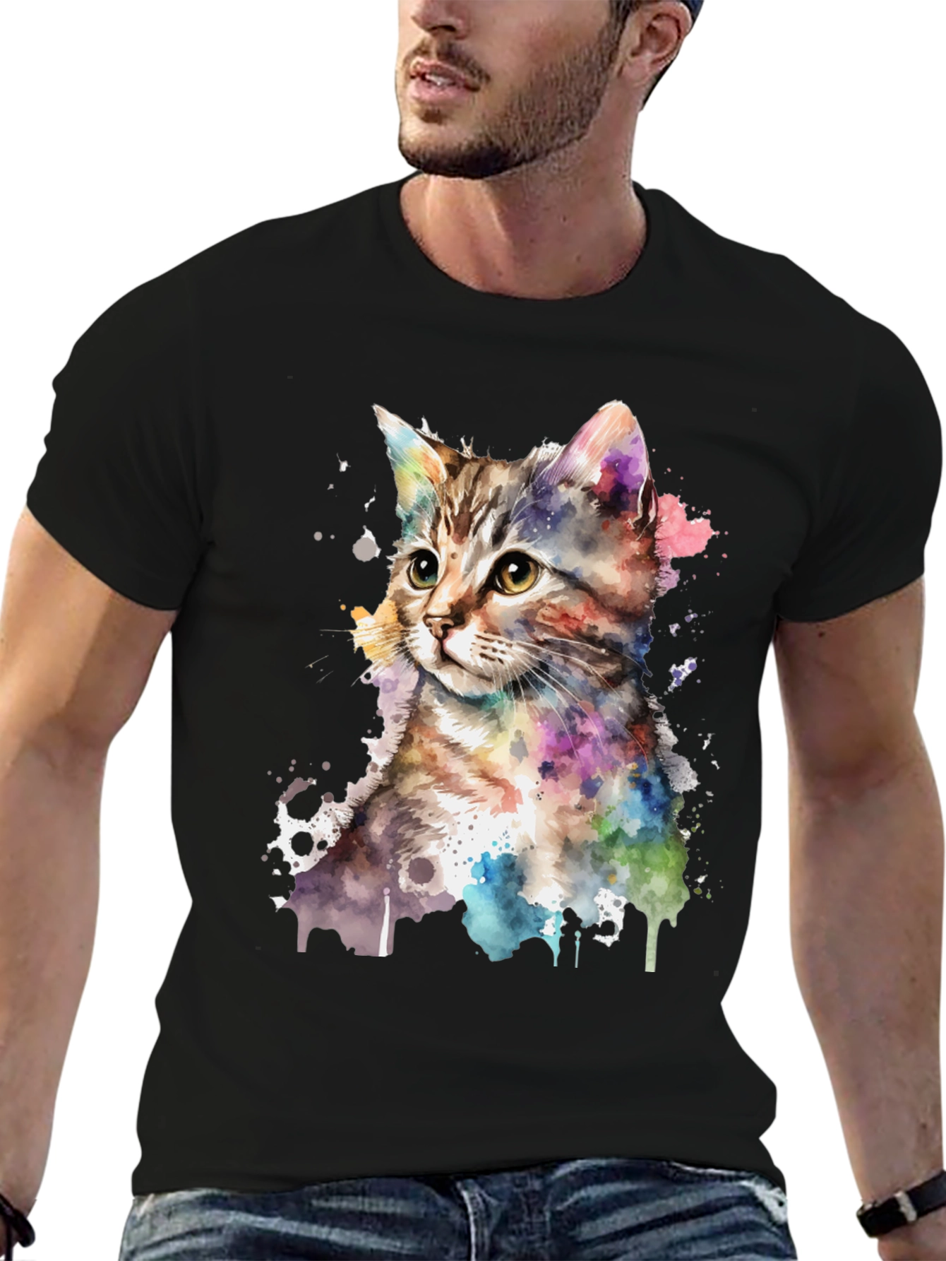 Black Watercolor Cat Graphic Tee view 6