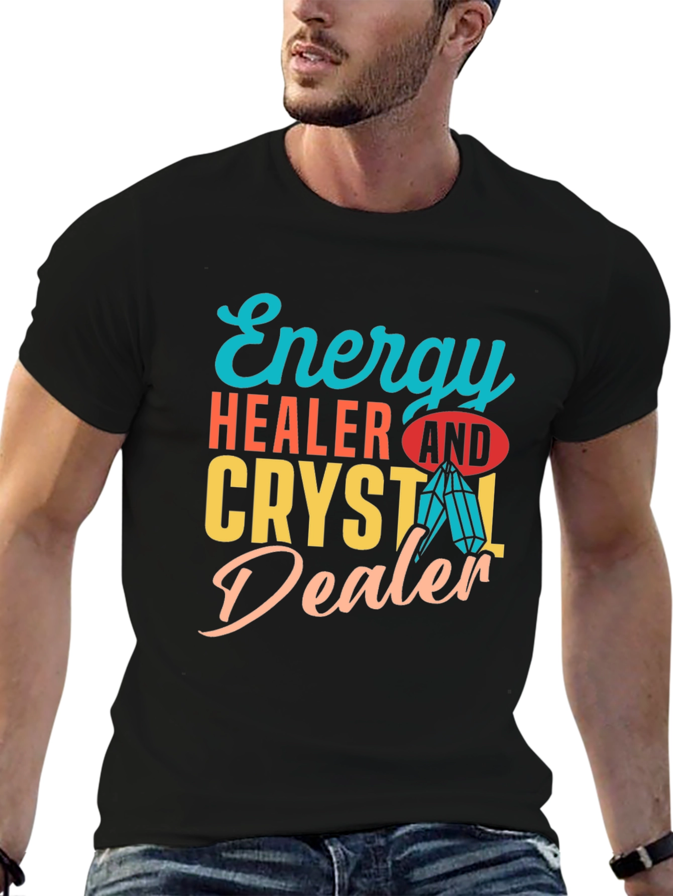 Black Energy Healer & Crystal Dealer Graphic T-Shirt view 6