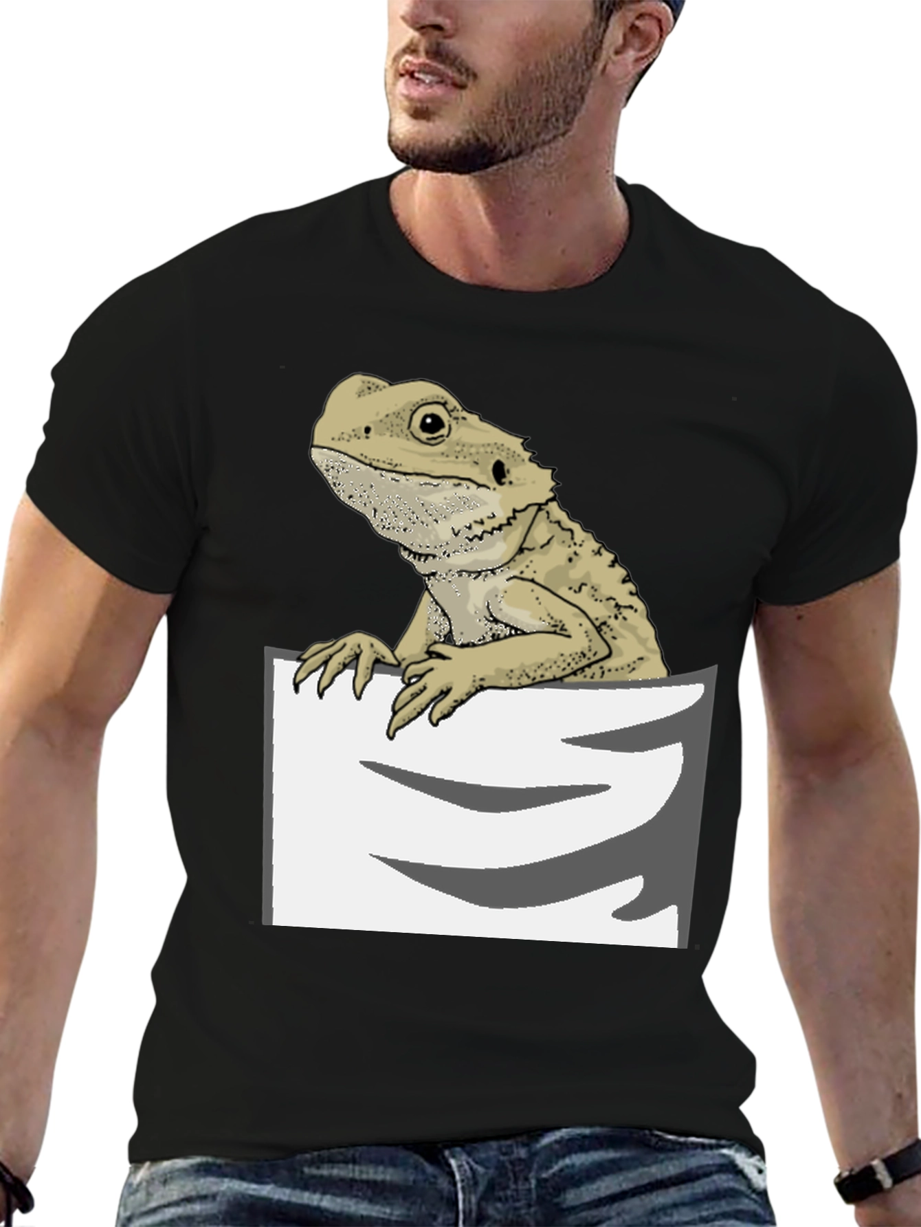 Black Bearded Dragon Pocket T-Shirt - Cool Reptile Lover Tee view 6