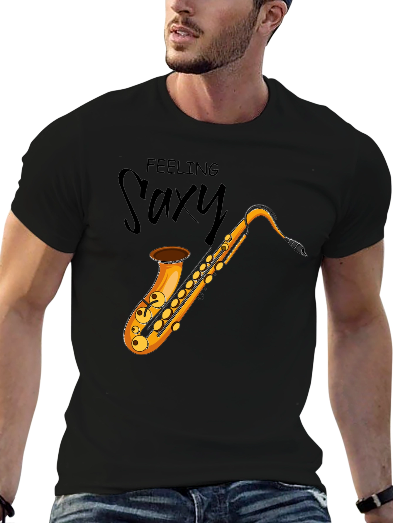 Black Feeling Saxy Black Graphic Tee view 6