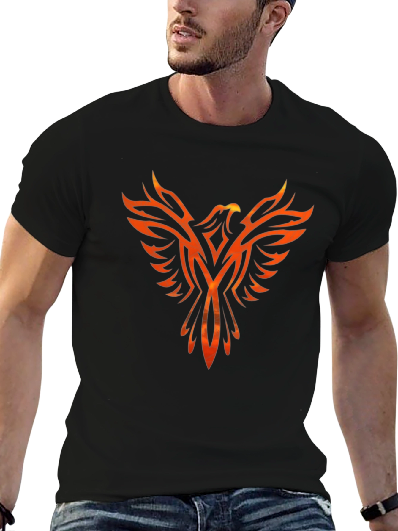 Black Fiery Phoenix Graphic Tee - Black Cotton Blend view 6