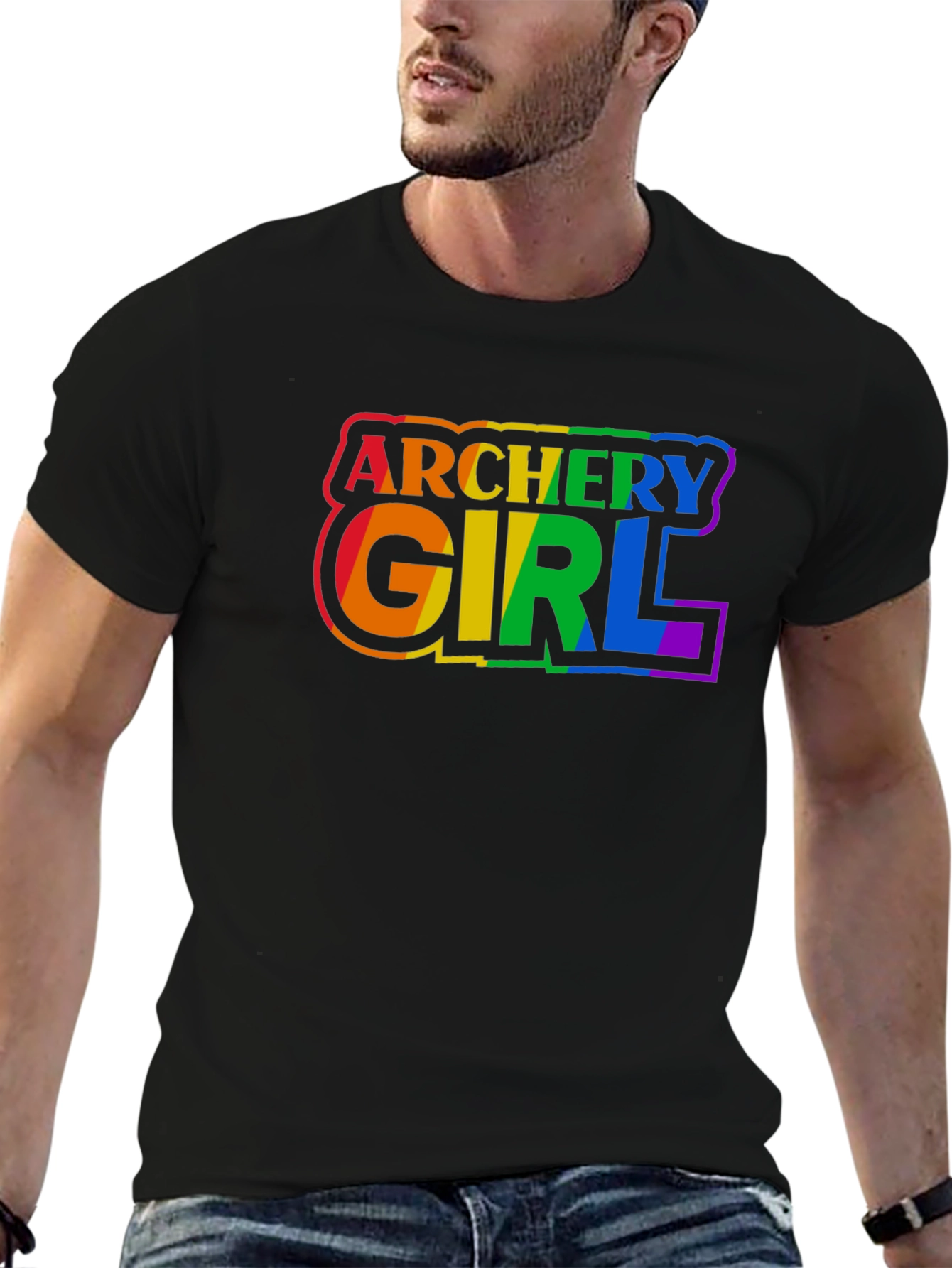 Black Archery Girl Pride T-Shirt - Rainbow Graphic Tee view 6