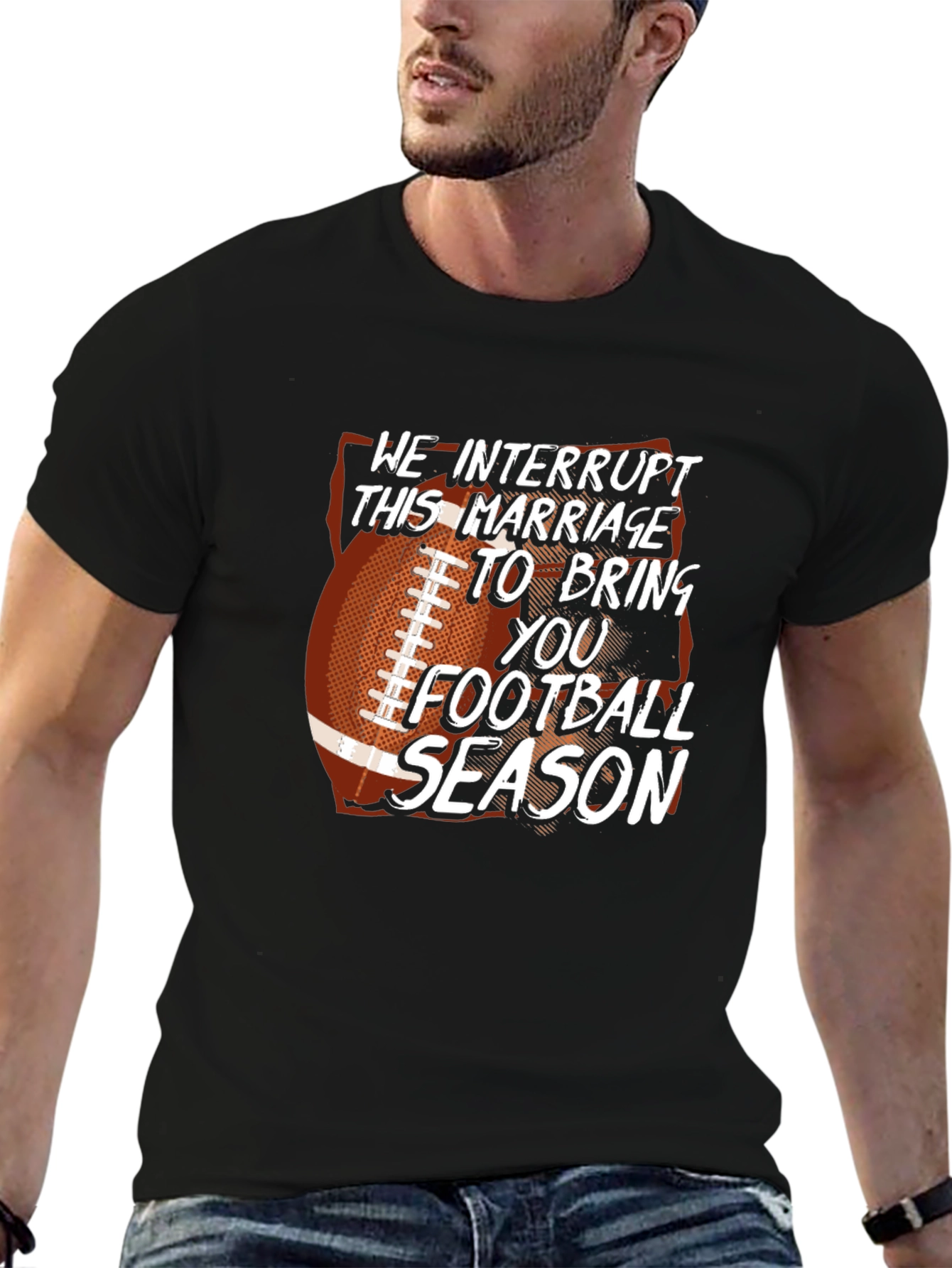 Black Funny Football Season T-Shirt Marriage Interrupted view 6