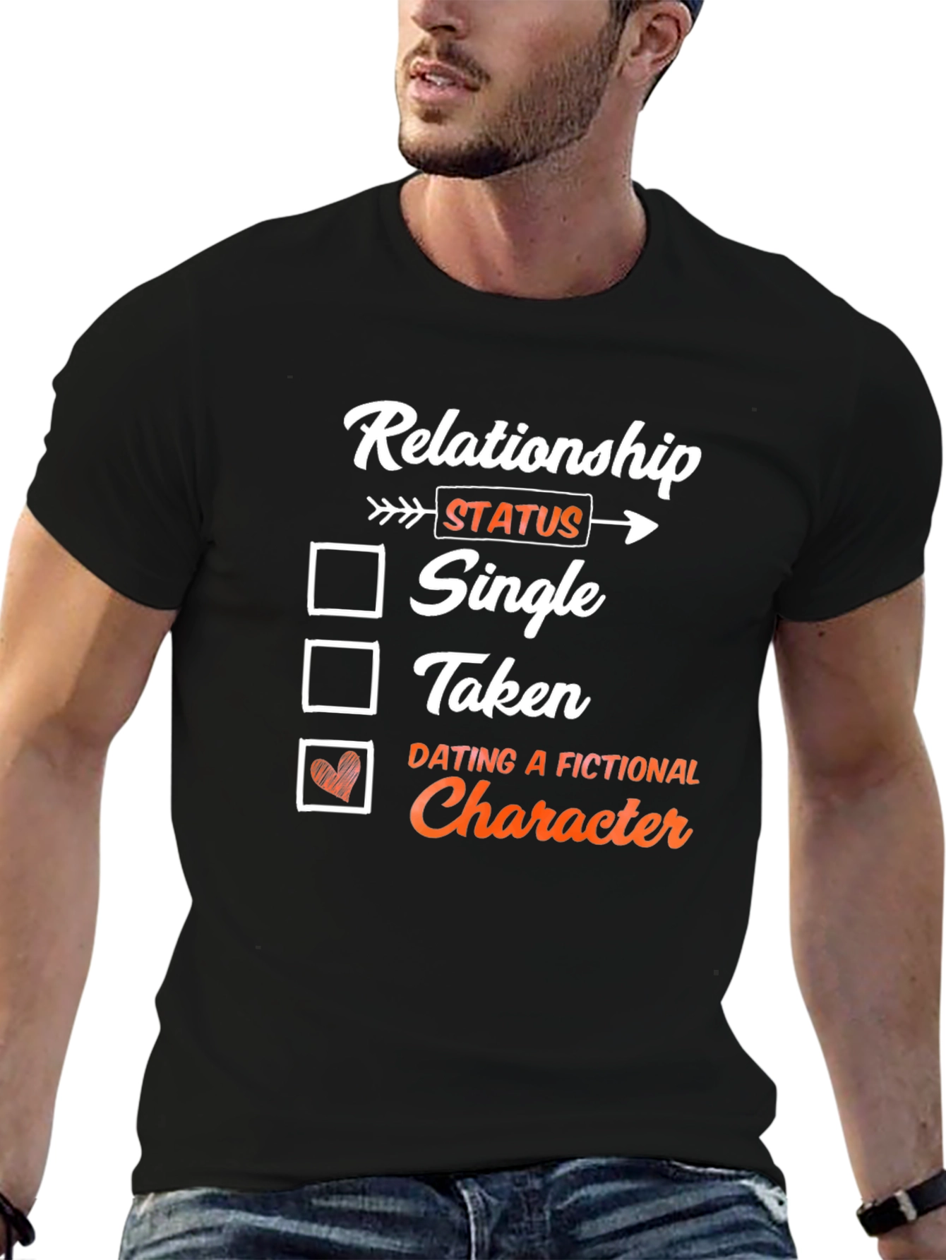 Black Relationship Status T-Shirt: Dating a Fictional Character view 6