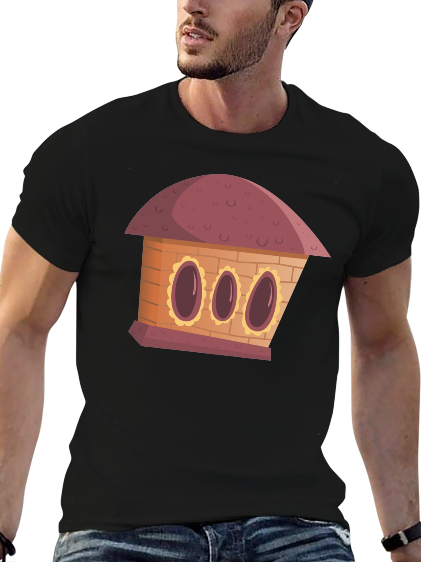 Black Cartoon House Graphic Tee - Unique Design view 6