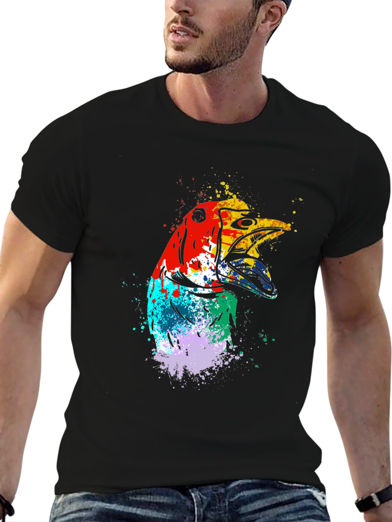 Black Abstract Bird Graphic Tee - Men's Black T-Shirt view 6