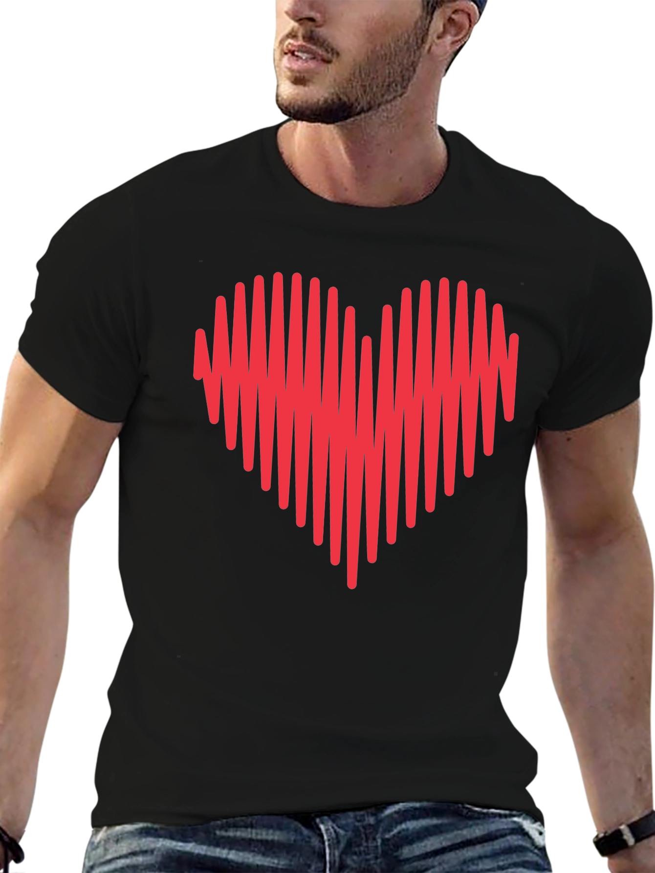 Black Heartbeat Heart Graphic Tee - Mens Crew Neck view 6