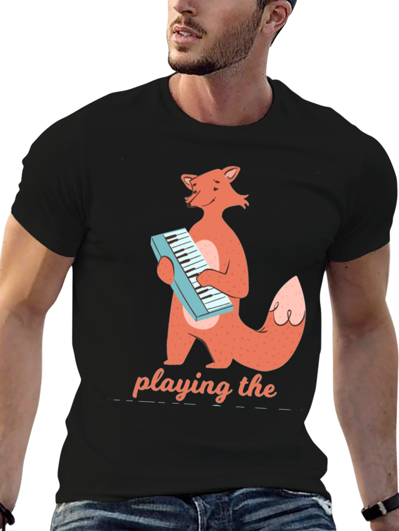Black Fox Playing Keyboard T-Shirt - Cute Animal Music Tee view 6