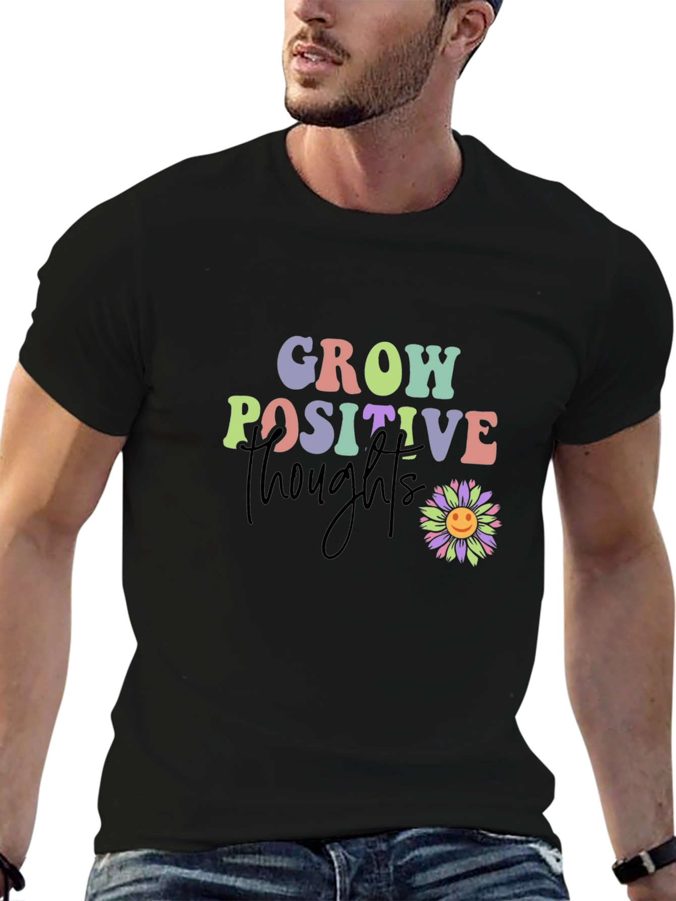 Black Grow Positive Thoughts T-Shirt - Black Tee view 6